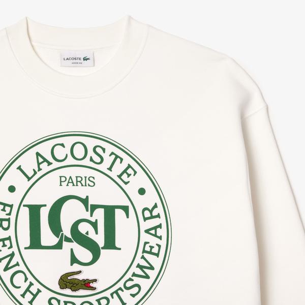 Loose Fit Printed Fleece Unisex Krem Sweatshirt_5