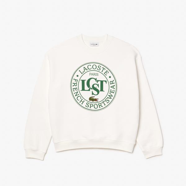 Loose Fit Printed Fleece Unisex Krem Sweatshirt_3