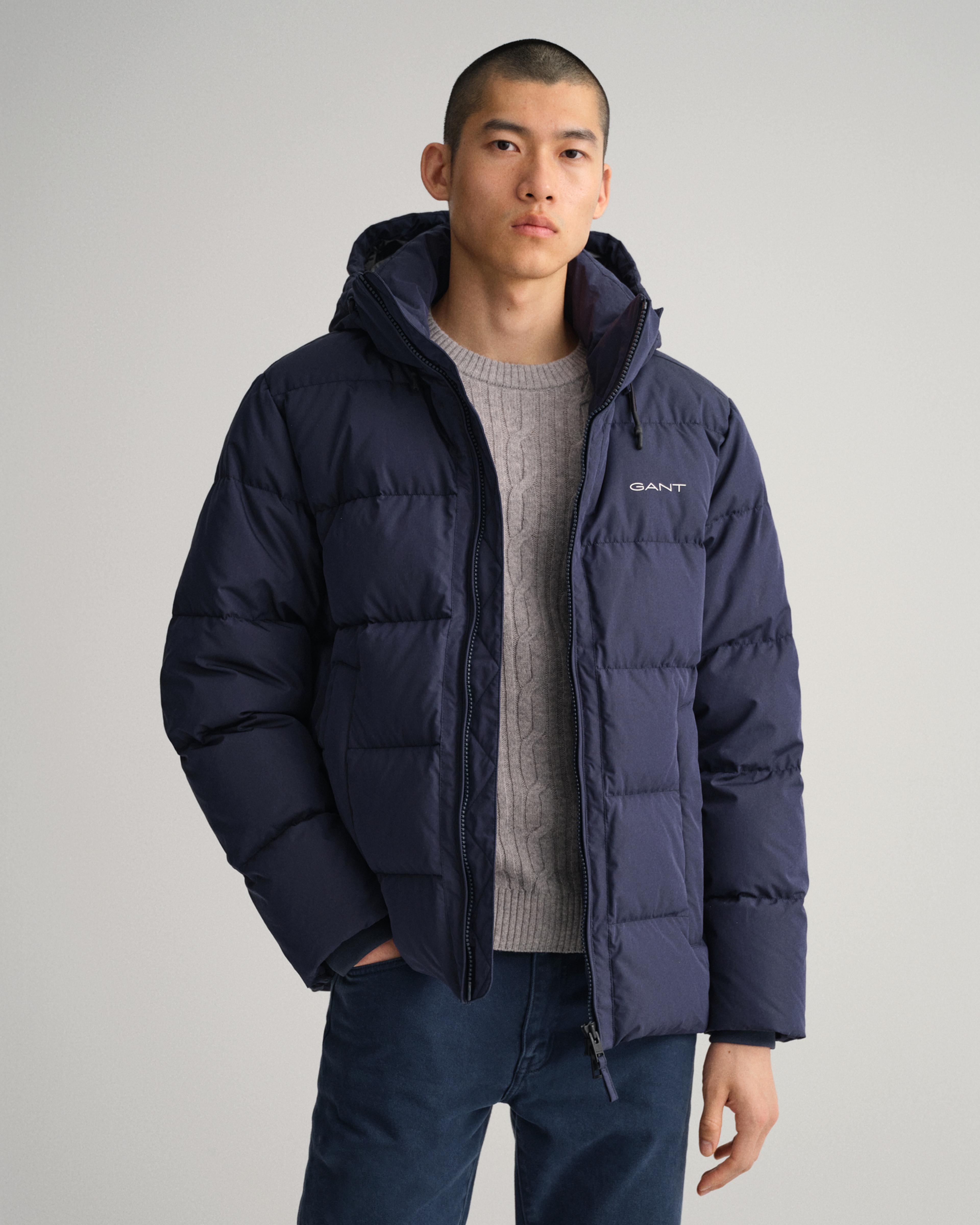 Gant Erkek Lacivert Regular Fit Kapüşonlu Logolu Mont