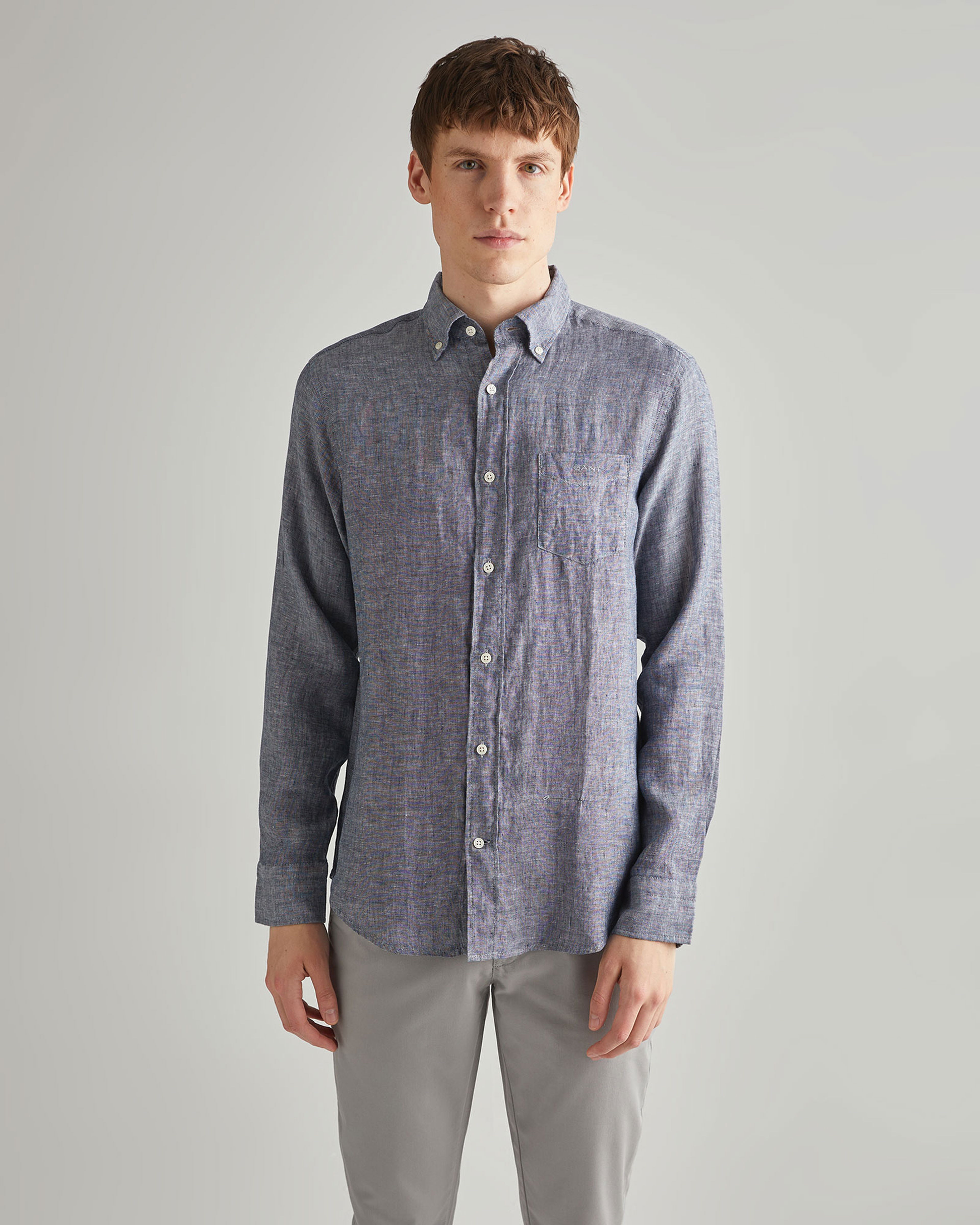 GANT Erkek Lacivert Regular Fit Keten Gömlek