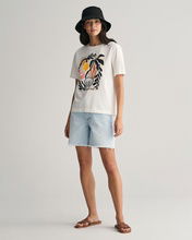 GANT Kadın Krem Relaxed Fit Bisiklet Yaka Desenli T-shirt