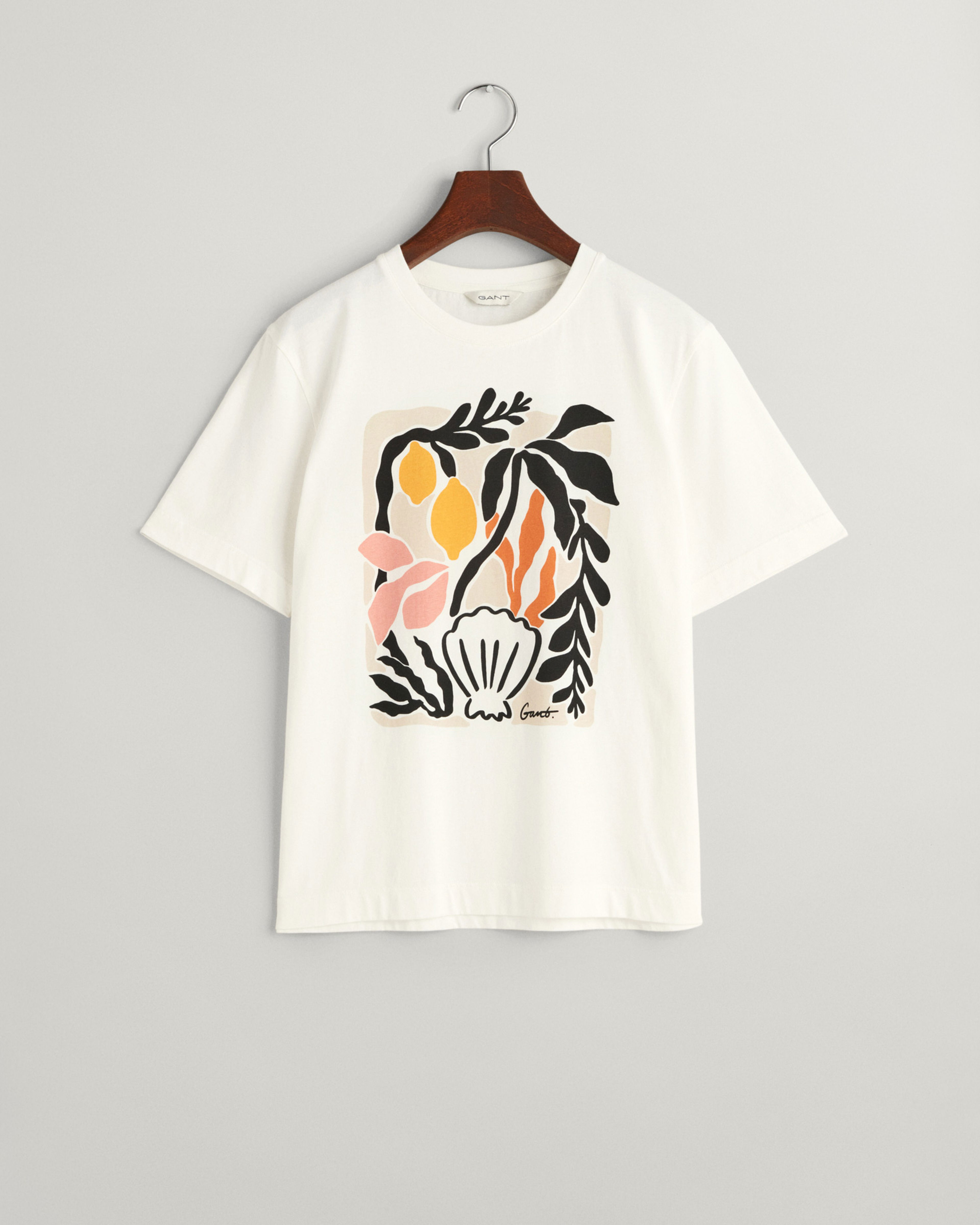 GANT Kadın Krem Relaxed Fit Bisiklet Yaka Desenli T-shirt