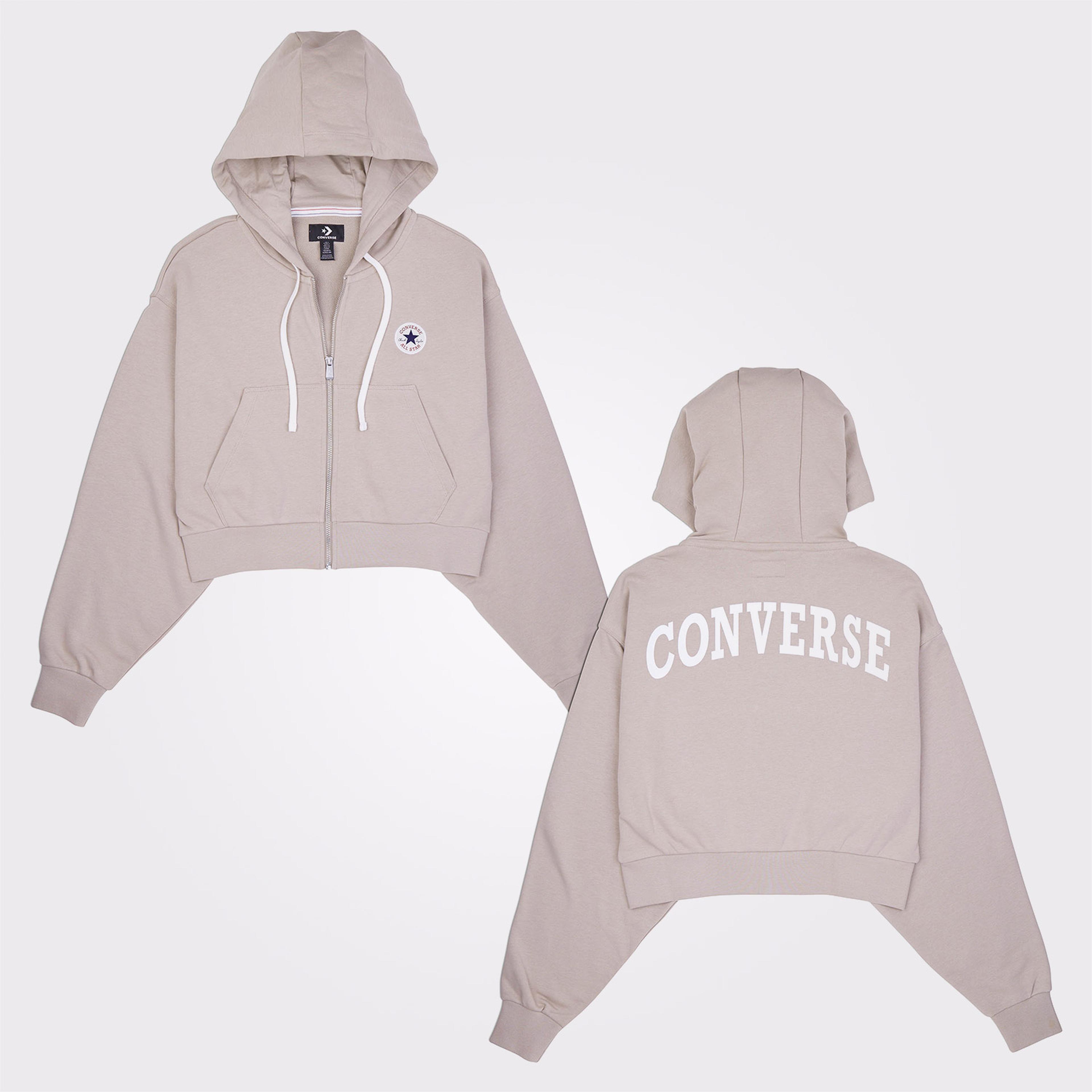 Converse Classic Kadın Fermuarlı Bej Hoodie