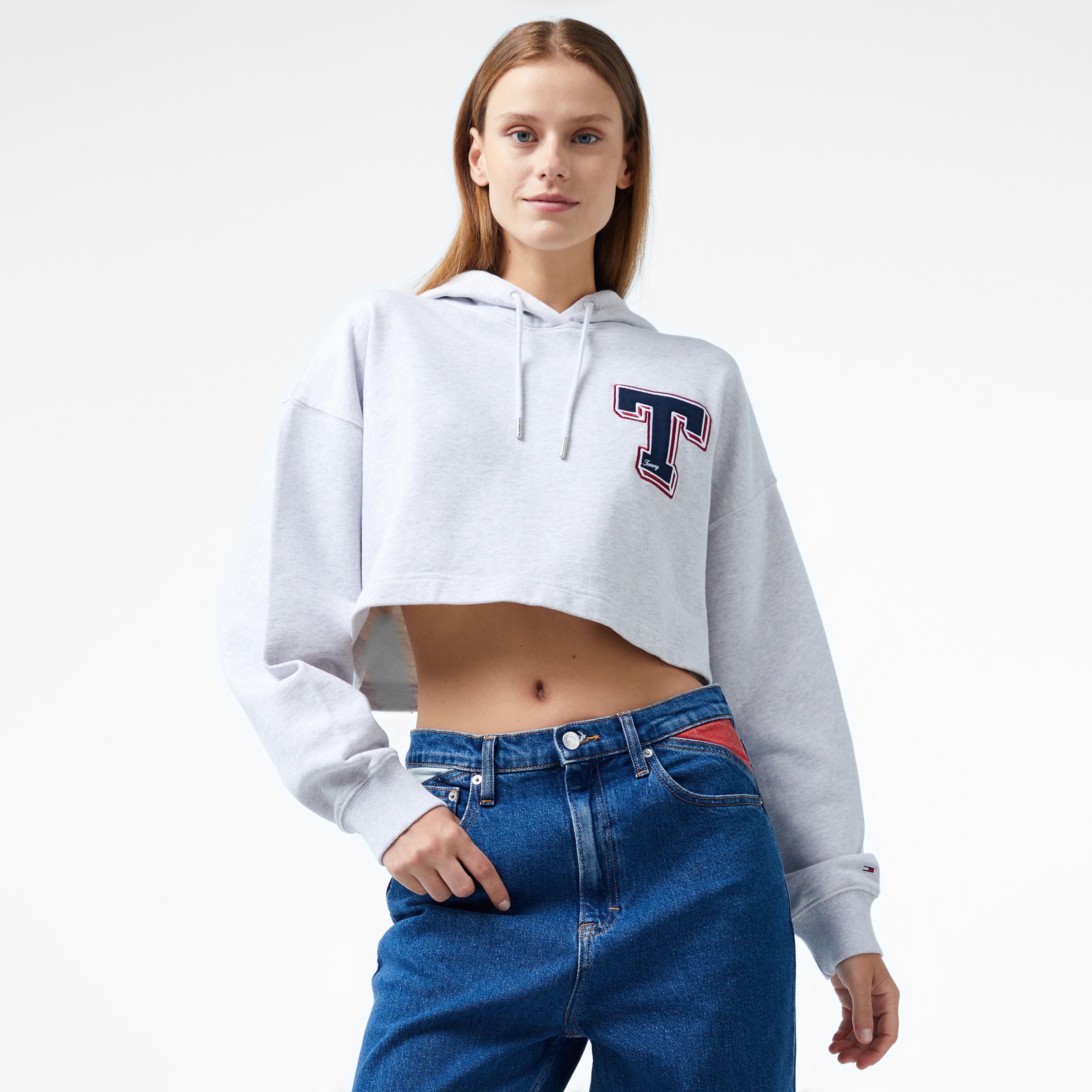 Tommy Jeans Letterman Kadın Gri Sweatshirt