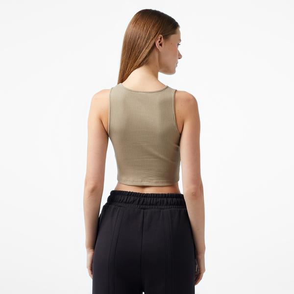 Puma Classıcs Ribbed Crop Top Kadın Haki T-Shirt_1
