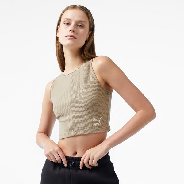 Puma Classıcs Ribbed Crop Top Kadın Haki T-Shirt