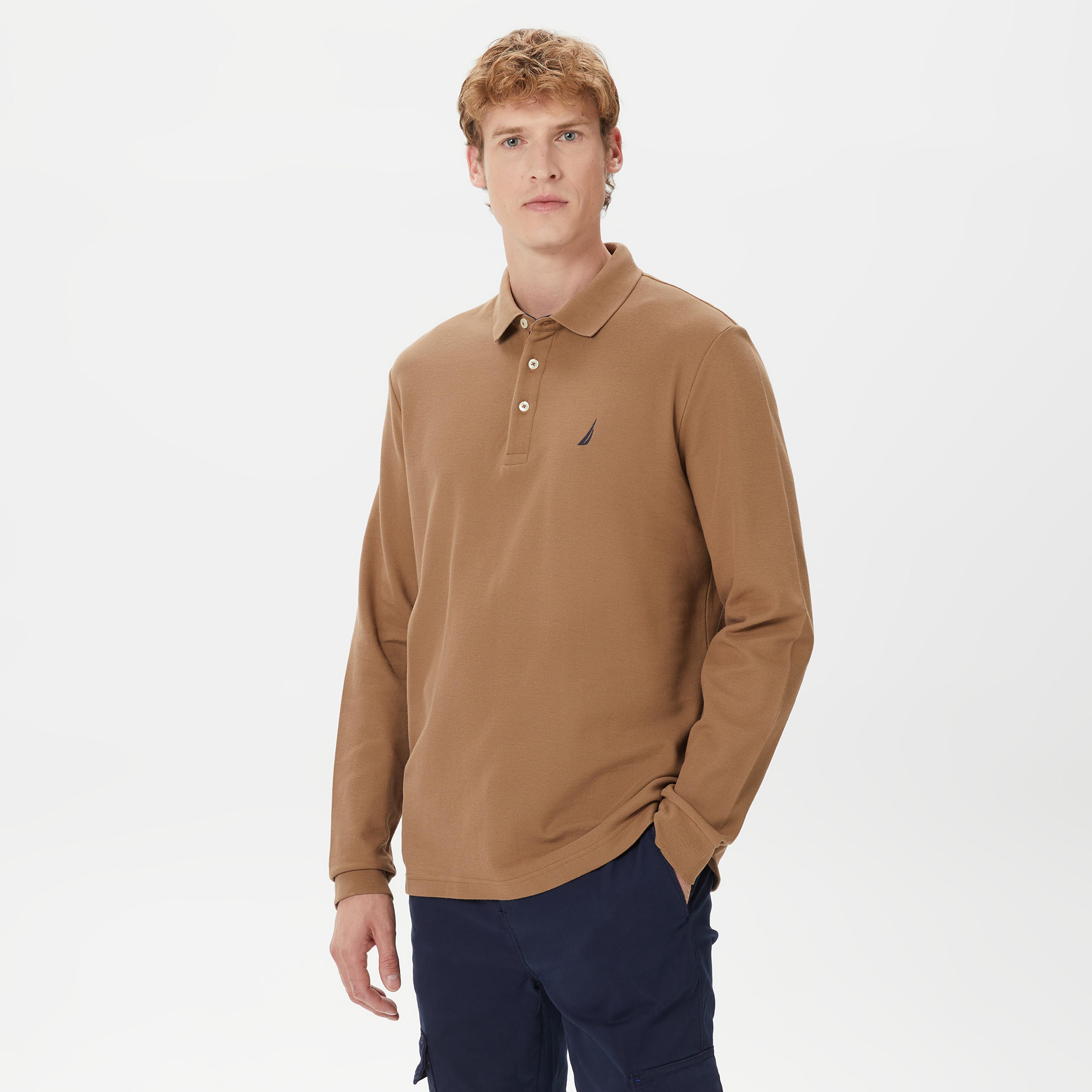 Nautica Erkek Bej Classic Fit Uzun Kollu Polo