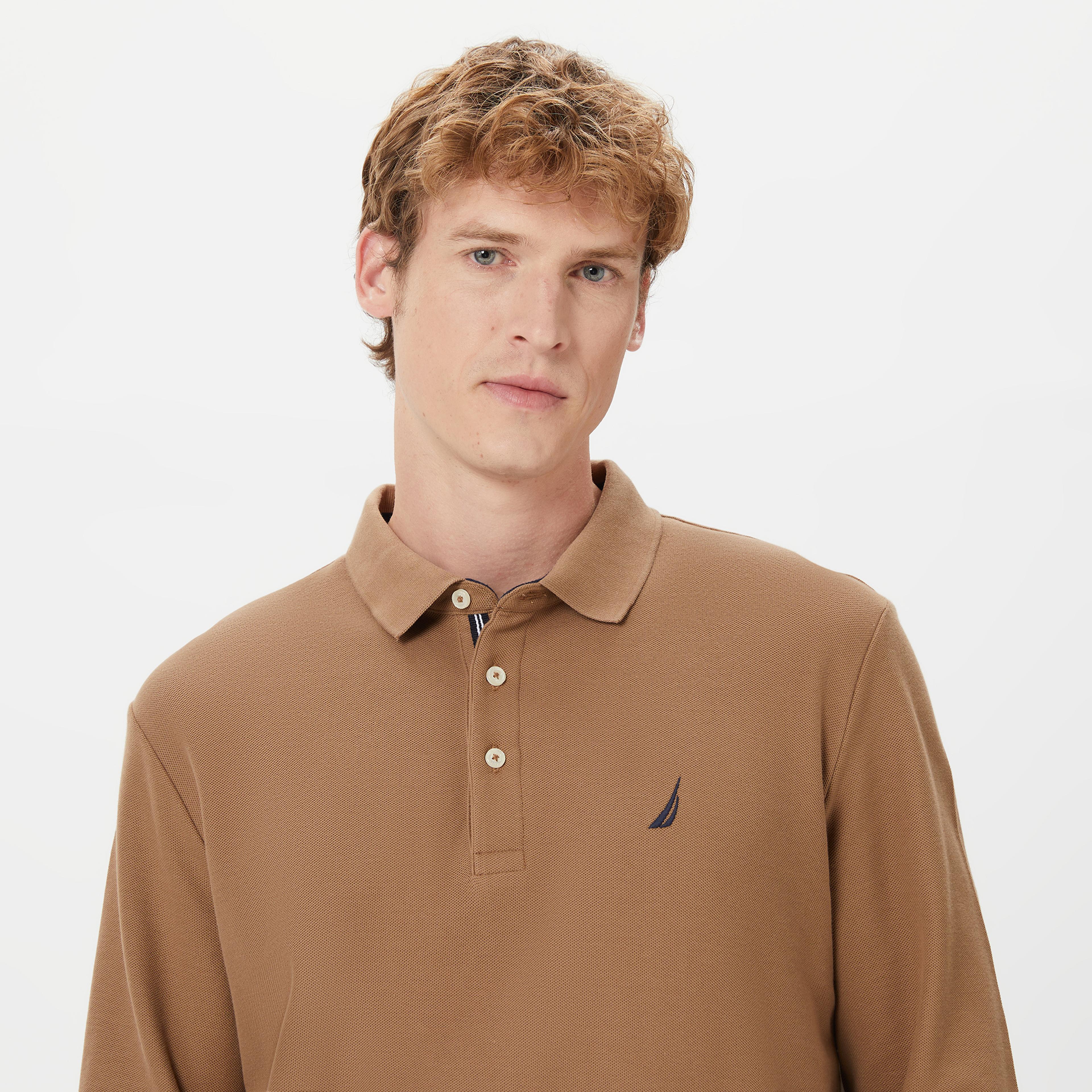 Nautica Erkek Bej Classic Fit Uzun Kollu Polo