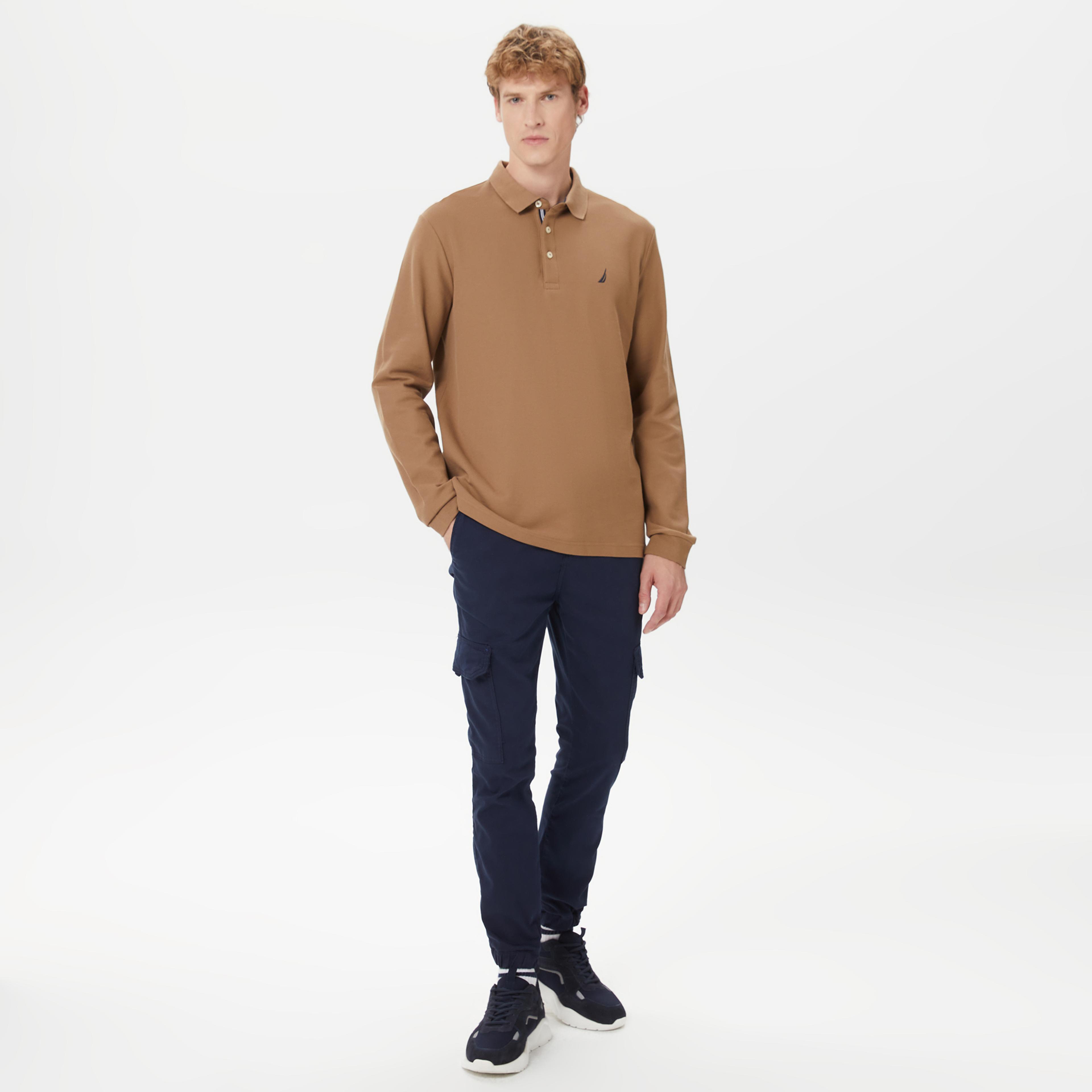 Nautica Erkek Bej Classic Fit Uzun Kollu Polo