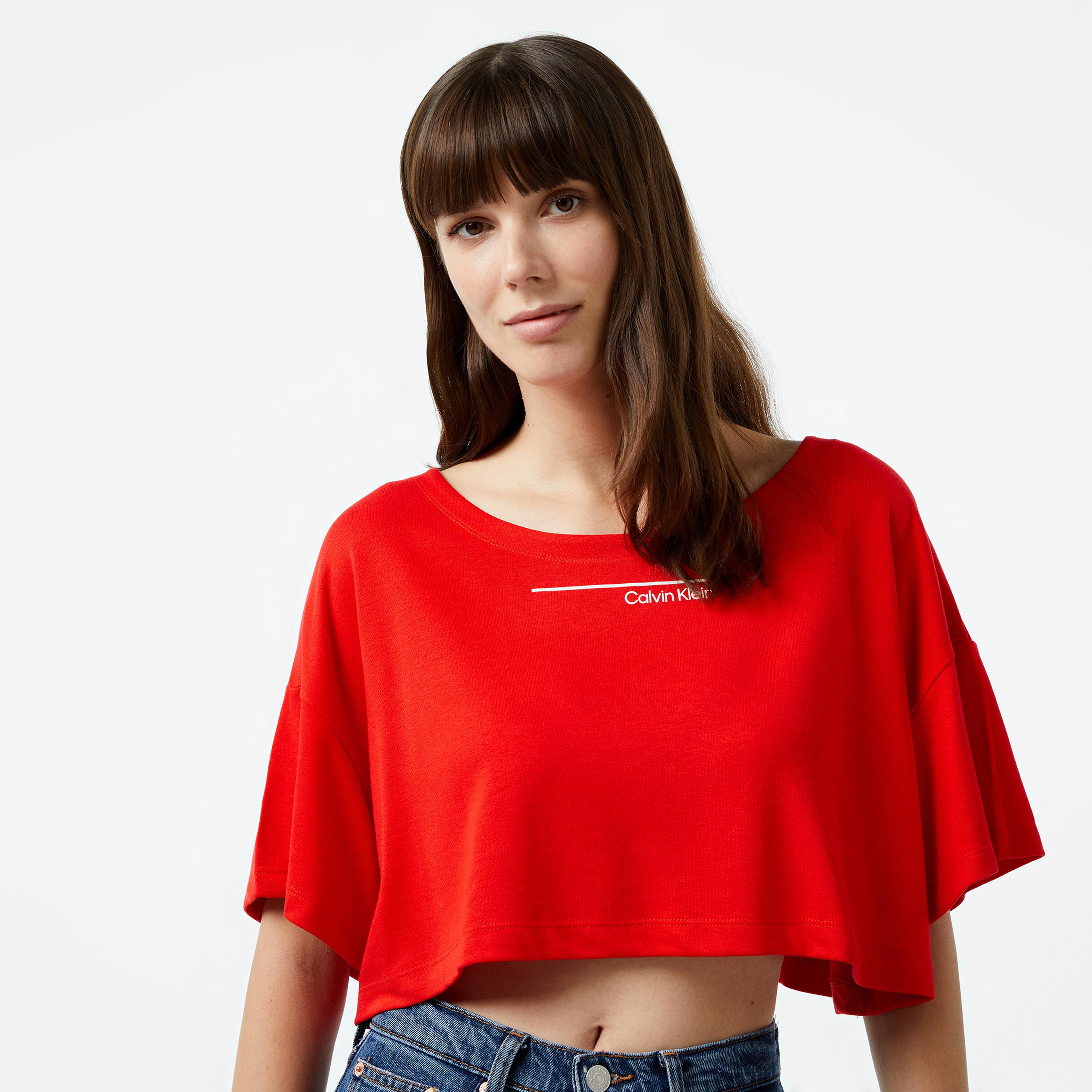 Calvin Klein Box Fıt Crop Top Kadın Kırmızı T-shirt