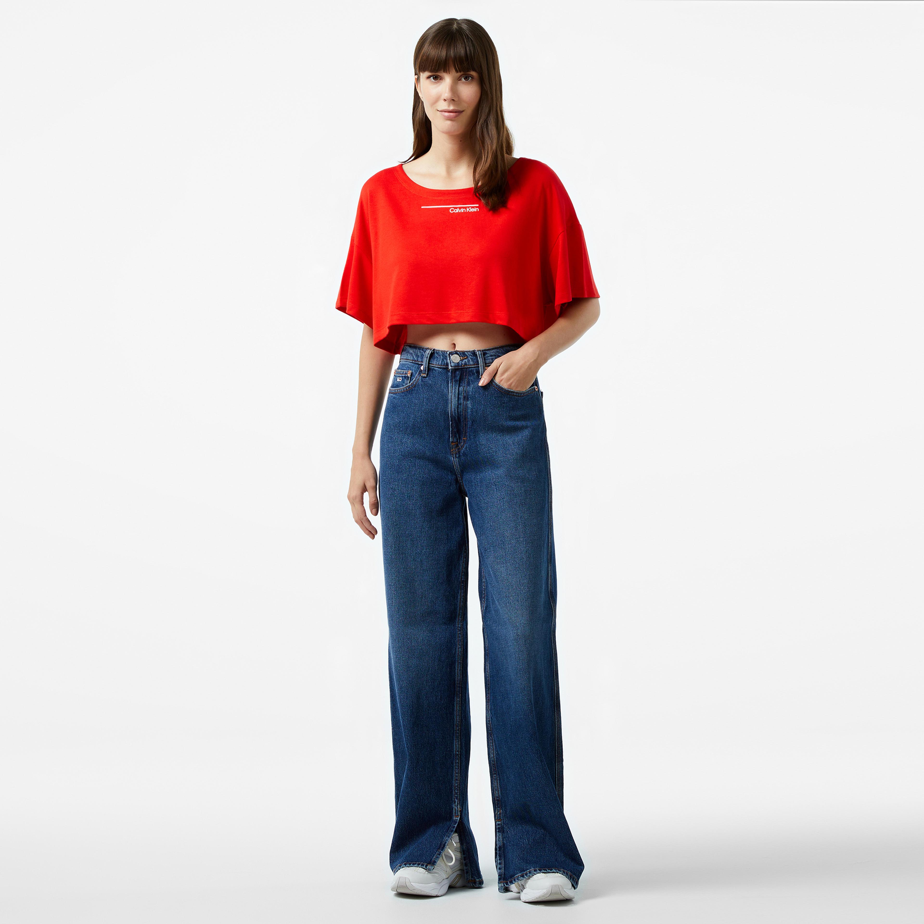 Calvin Klein Box Fıt Crop Top Kadın Kırmızı T-shirt