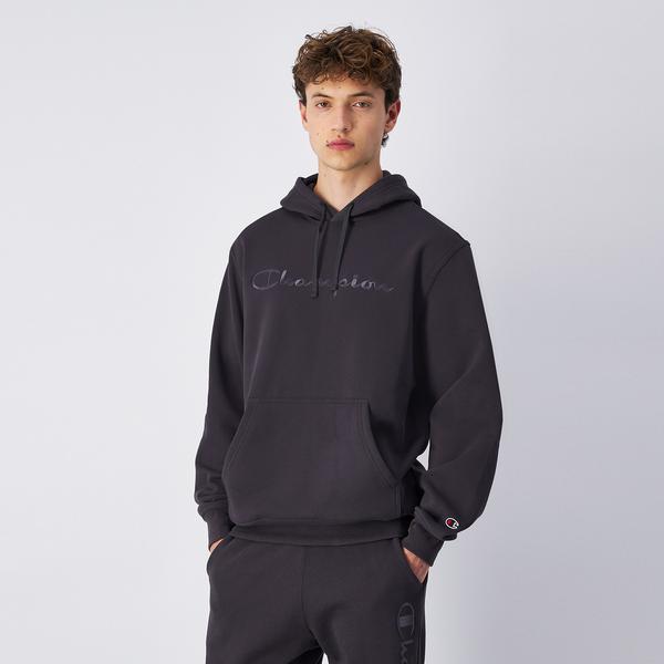 Champion Big Logo Fleece Erkek Siyah Hoodie