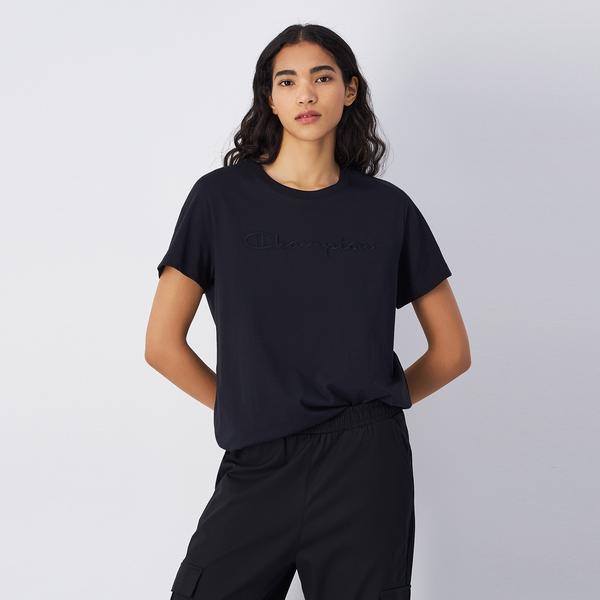 Champion Tonal Big Logo Jersey Kadın Siyah T-Shirt