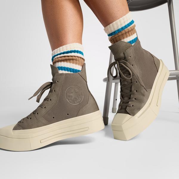 Converse Chuck 70 De Luxe Squared Unisex Haki Deri Platform Sneaker_3