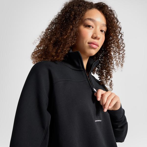 Converse Wordmark Kadın Yarım Fermuarlı Siyah Sweatshirt_3