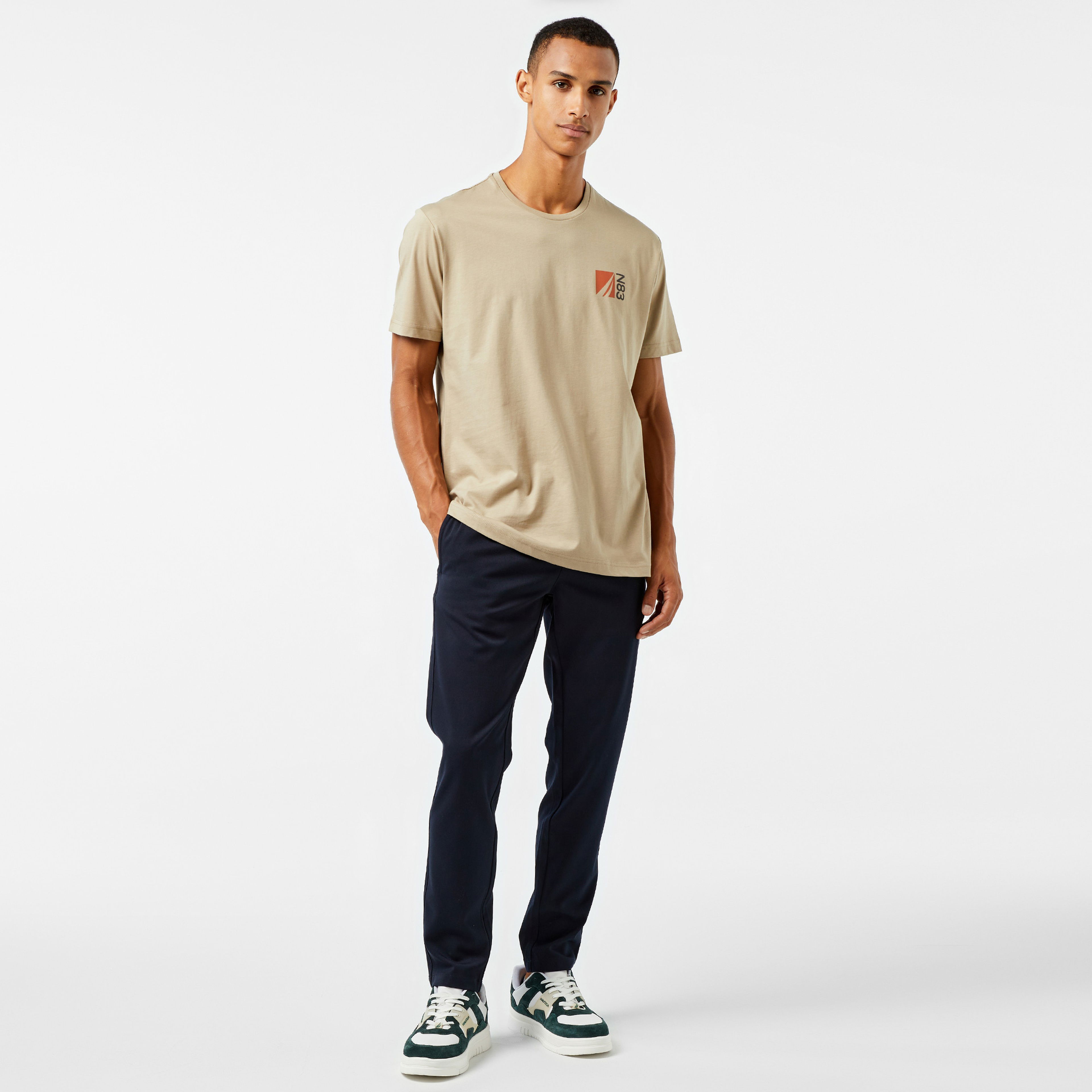 Nautica Erkek Bej Kısa Kollu Classic Fit T-Shirt