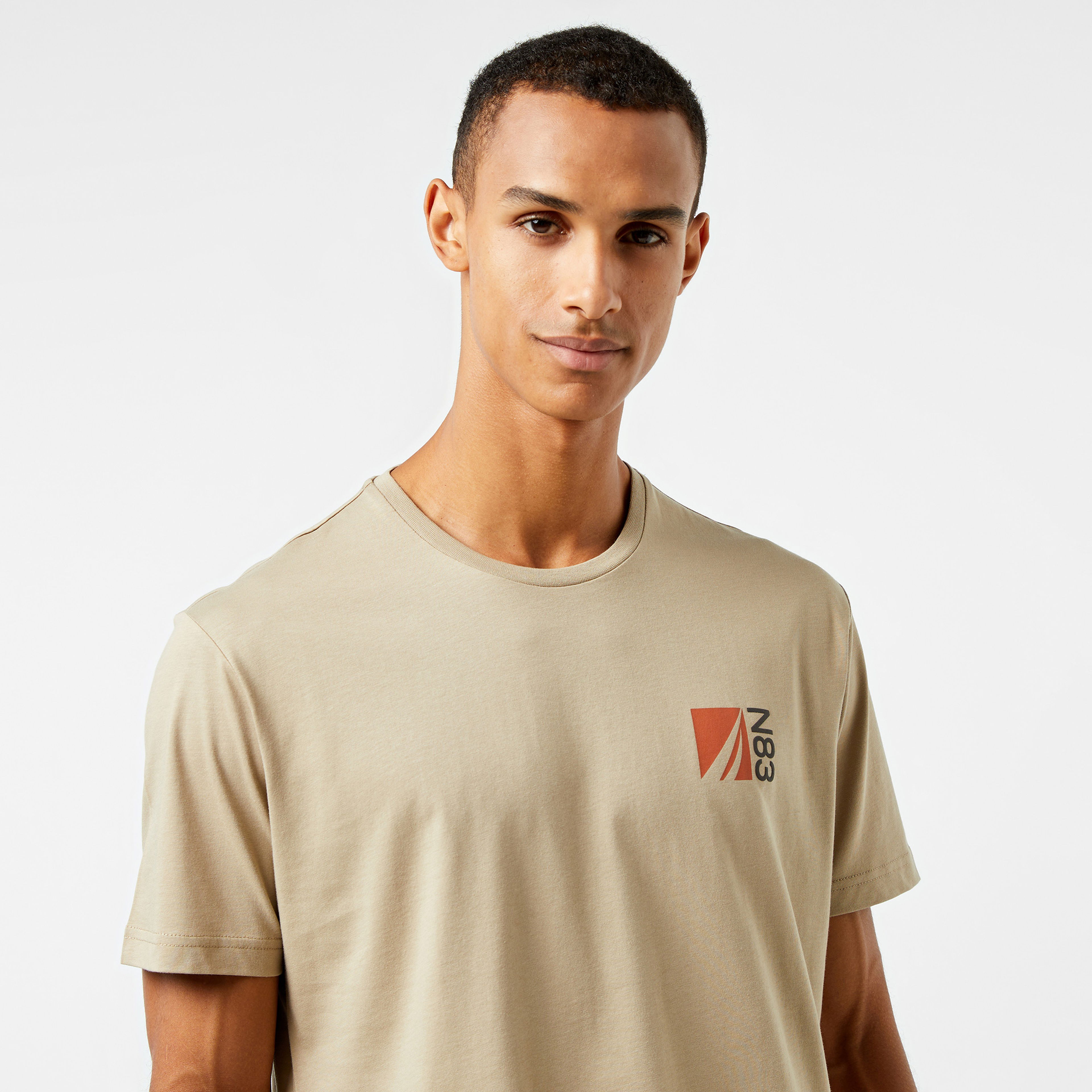 Nautica Erkek Bej Kısa Kollu Classic Fit T-Shirt