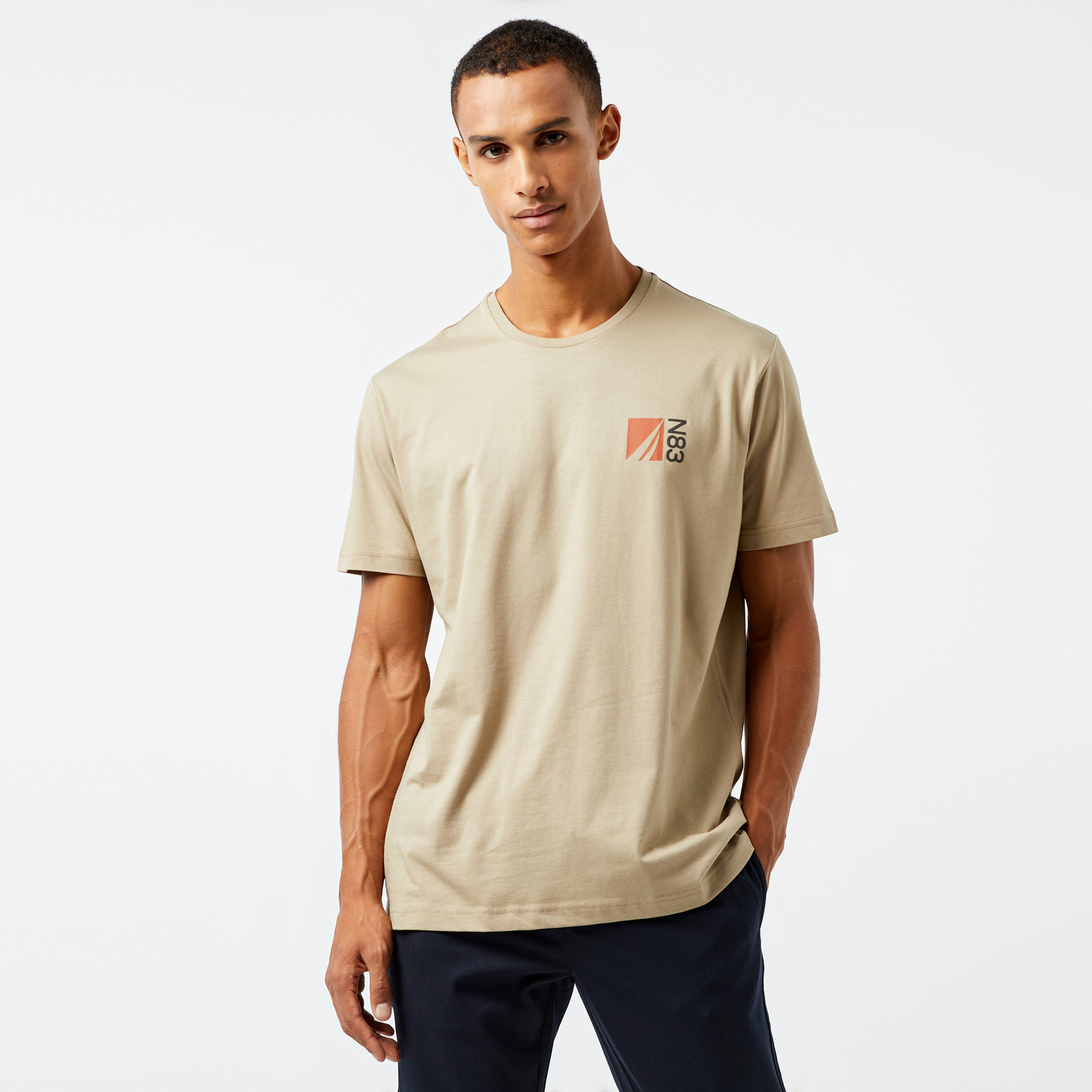 Nautica Erkek Bej Kısa Kollu Classic Fit T-Shirt