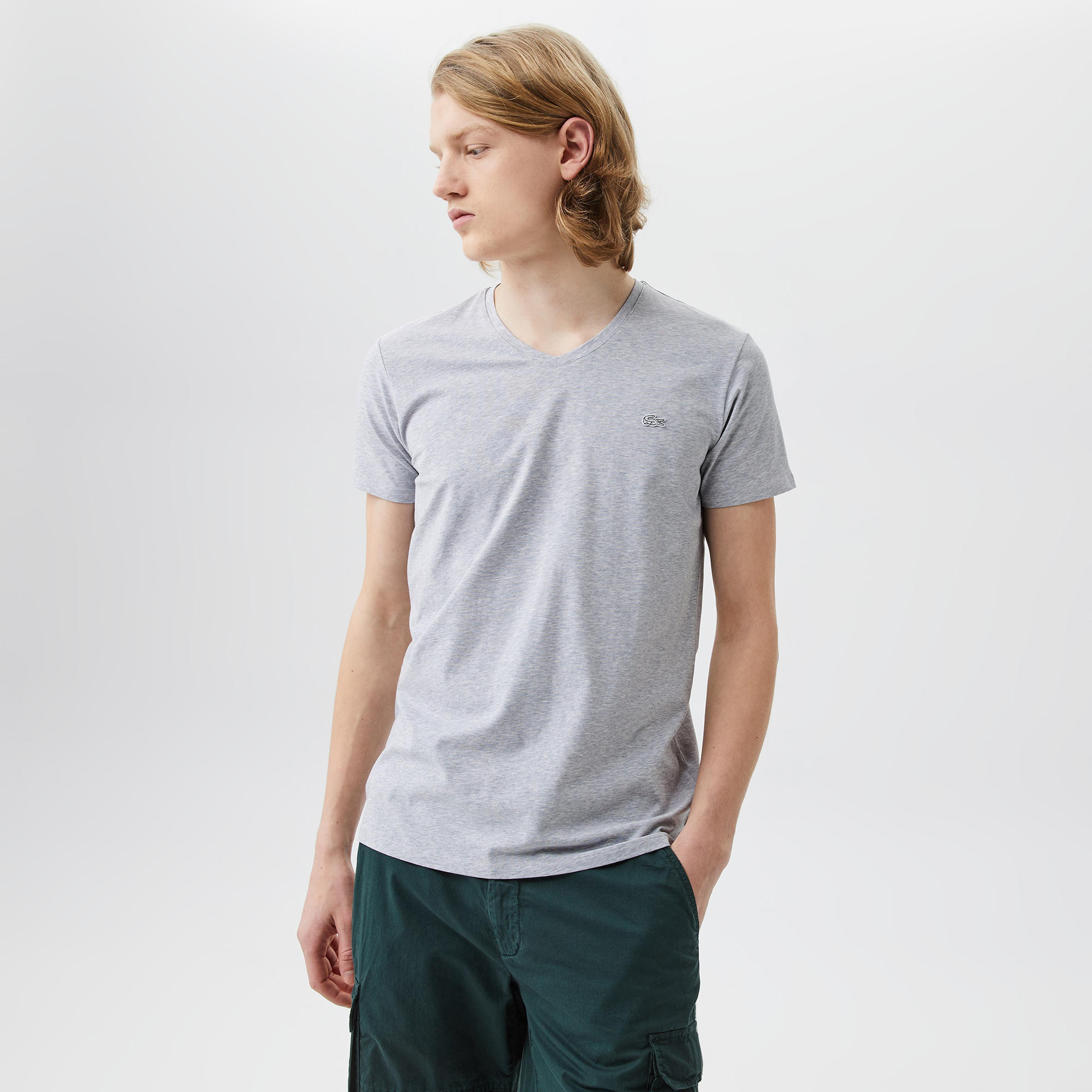 Lacoste Erkek Slim Fit V Yaka Gri T-Shirt