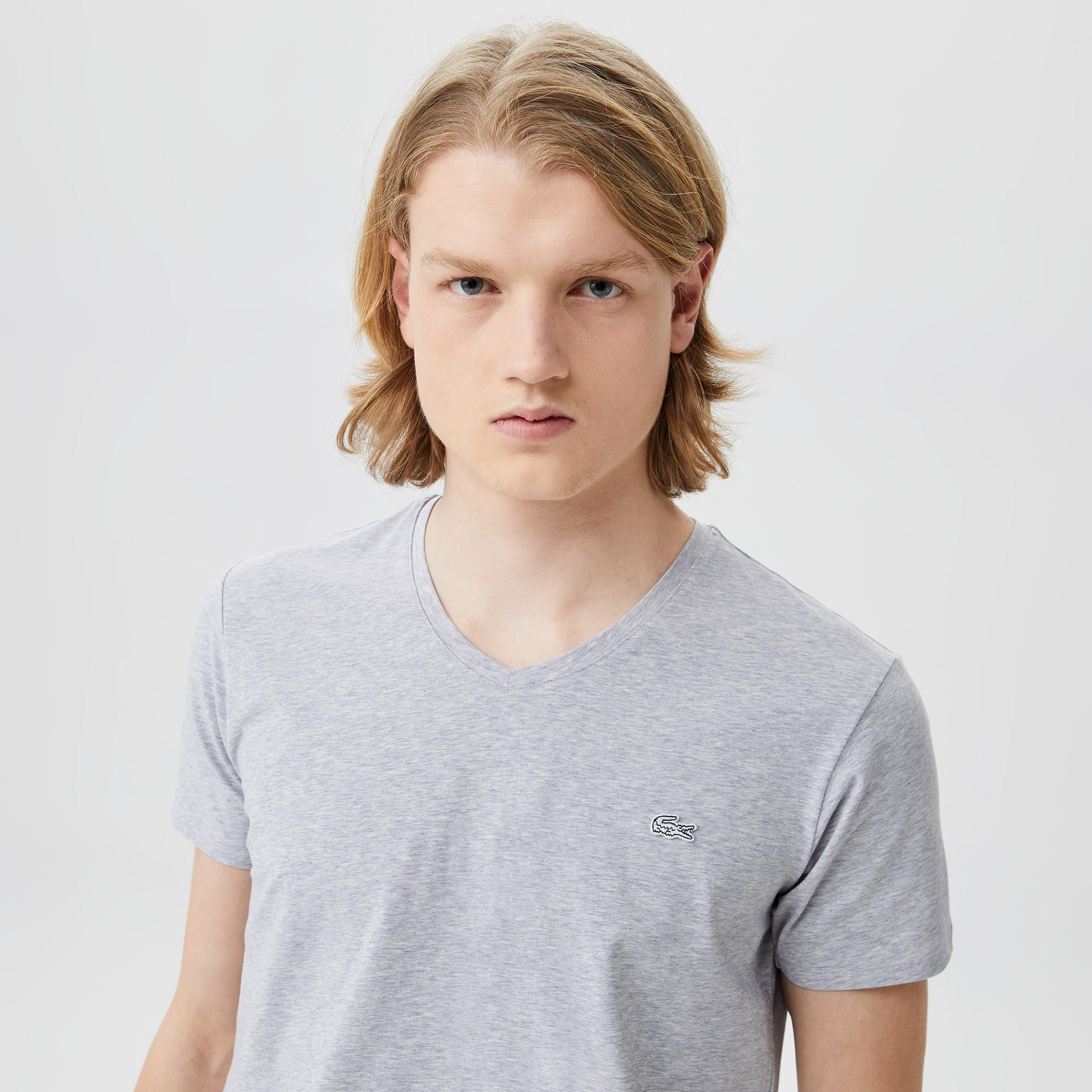 Lacoste Erkek Slim Fit V Yaka Gri T-Shirt