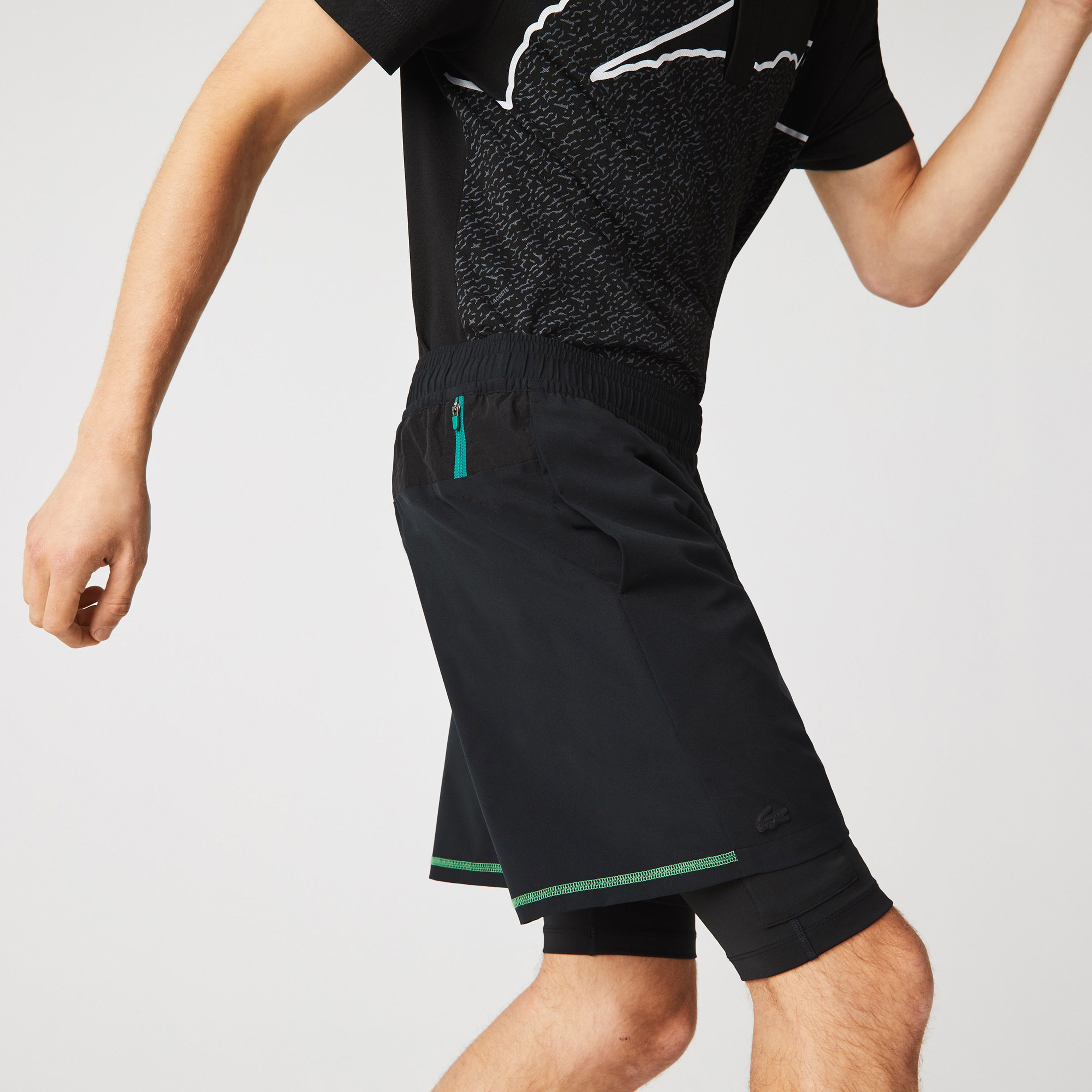 Lacoste SPORT Erkek Regular Fit Baskılı Siyah Şort