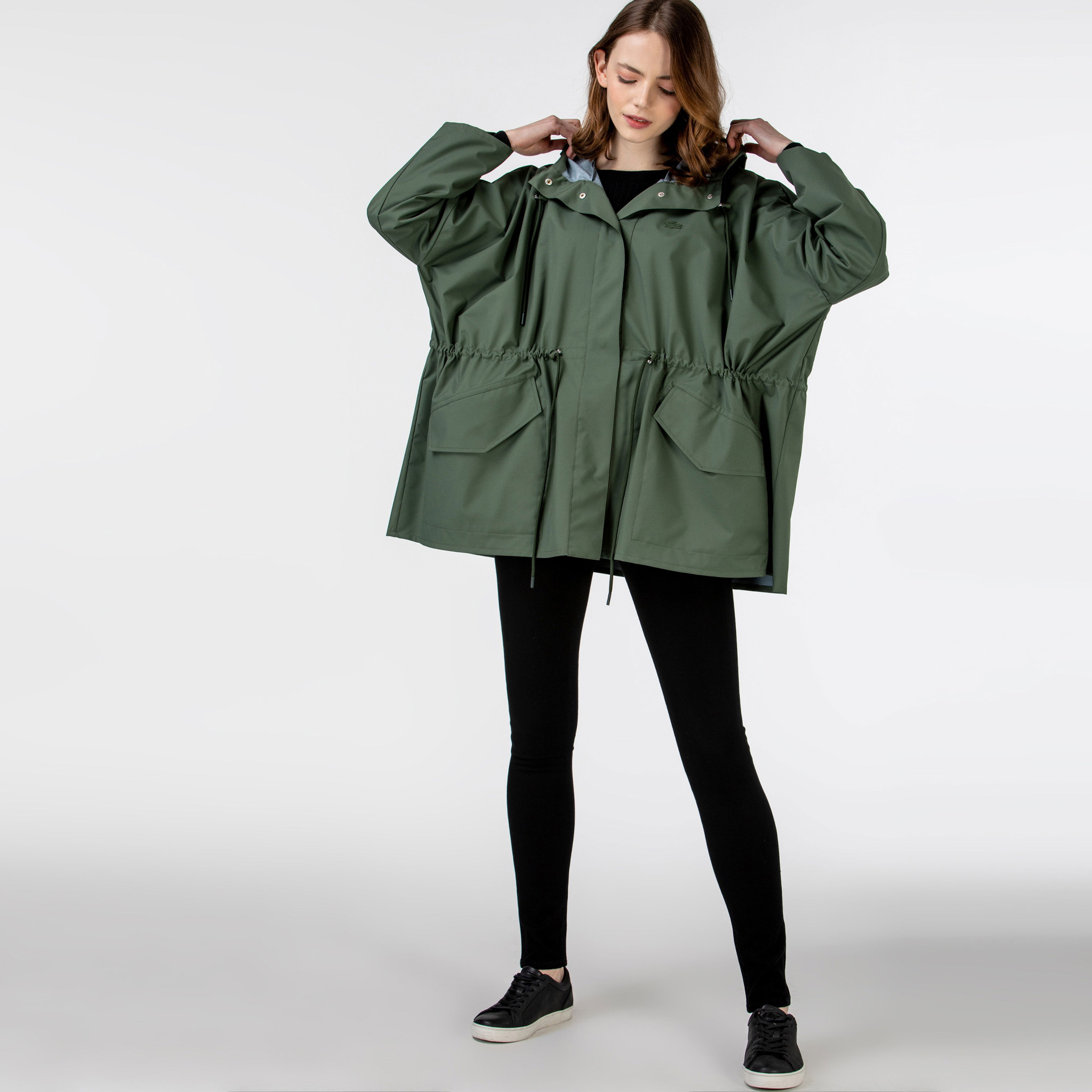 Lacoste Kadın Kapüşonlu Katlanabilir Haki Mont