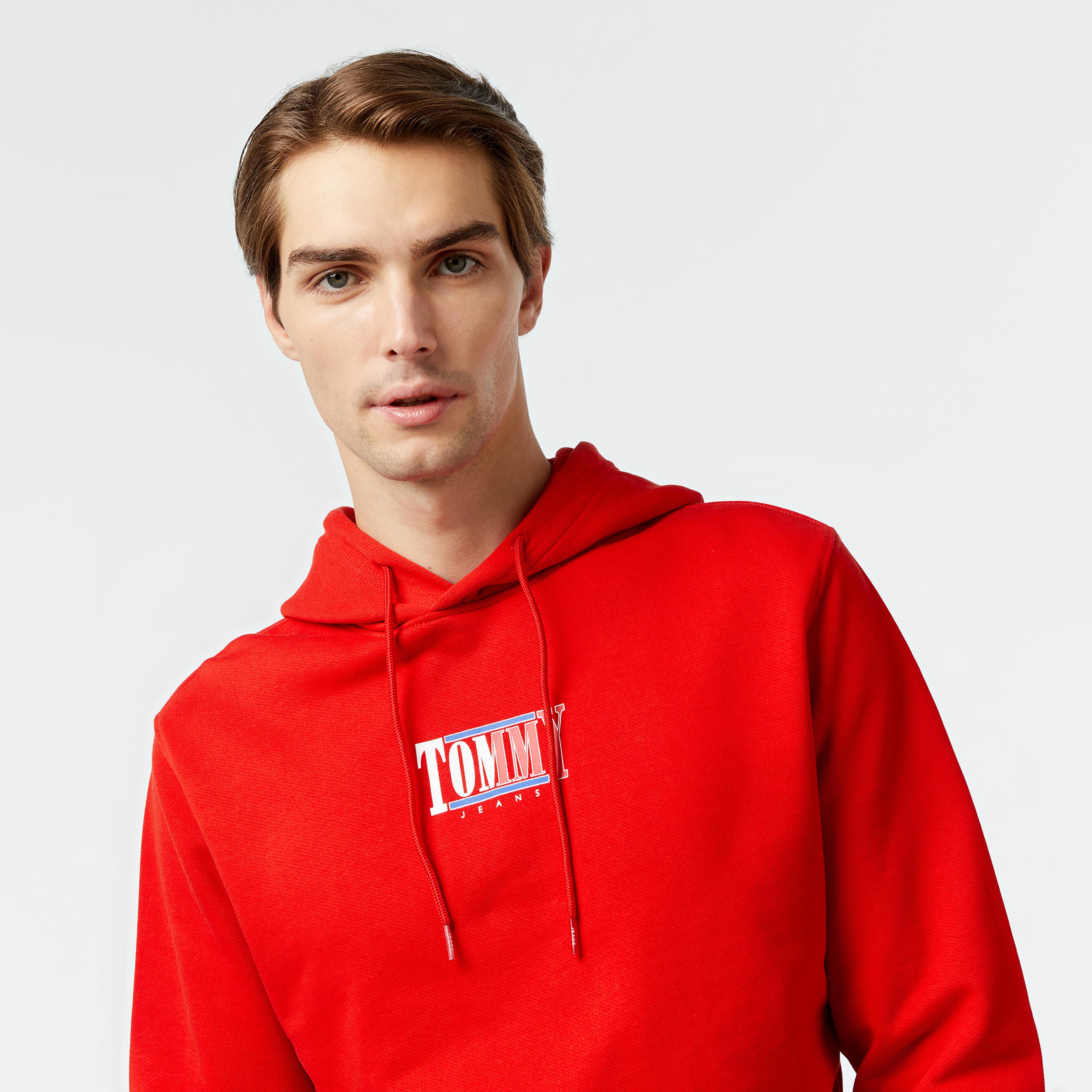 Tommy Hilfiger Reg Essential Graphic Erkek Kırmızı Kapüşonlu Sweatshirt
