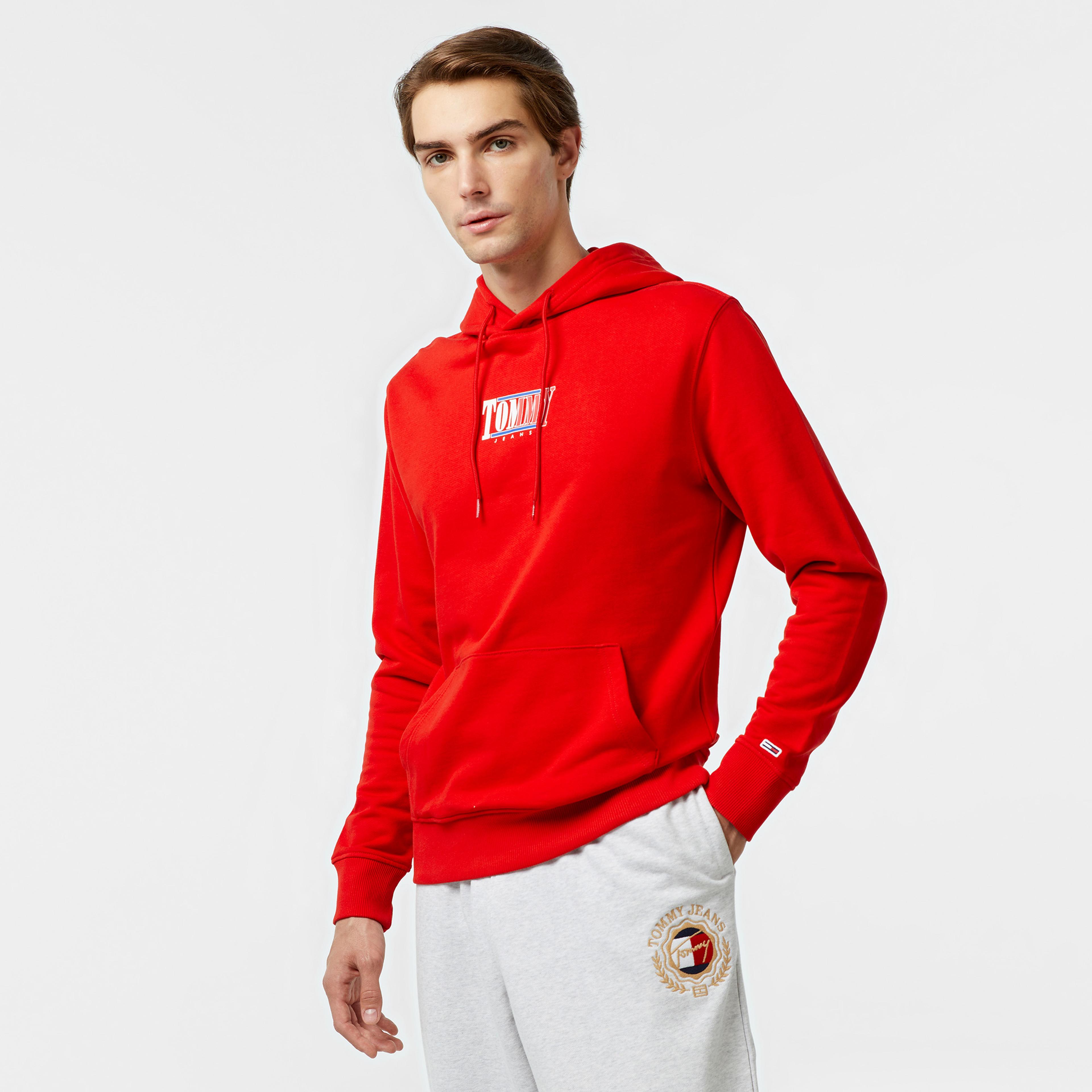 Tommy Hilfiger Reg Essential Graphic Erkek Kırmızı Kapüşonlu Sweatshirt