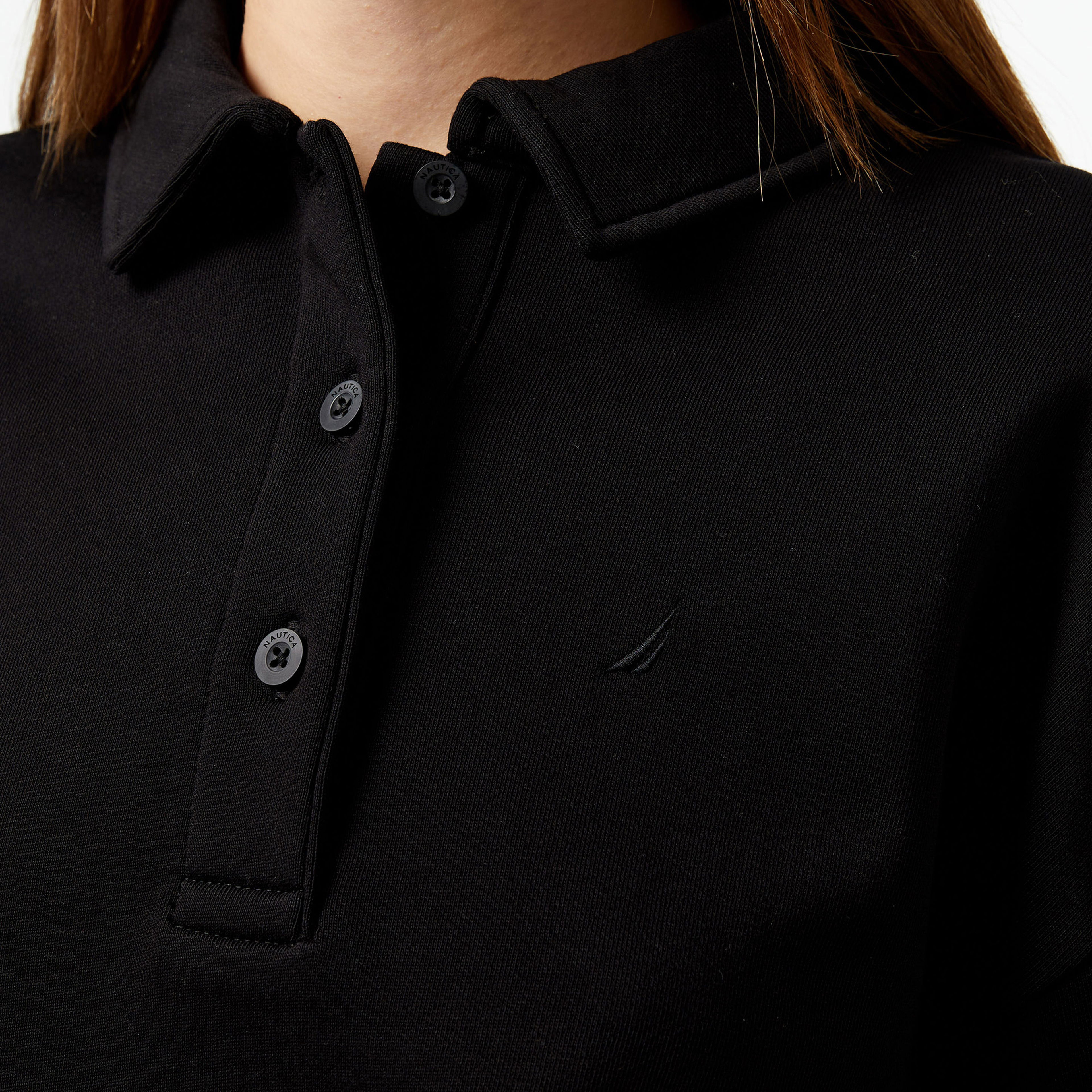 Nautica Kadın Siyah Oversize Uzun Kollu Polo Yaka T-Shirt