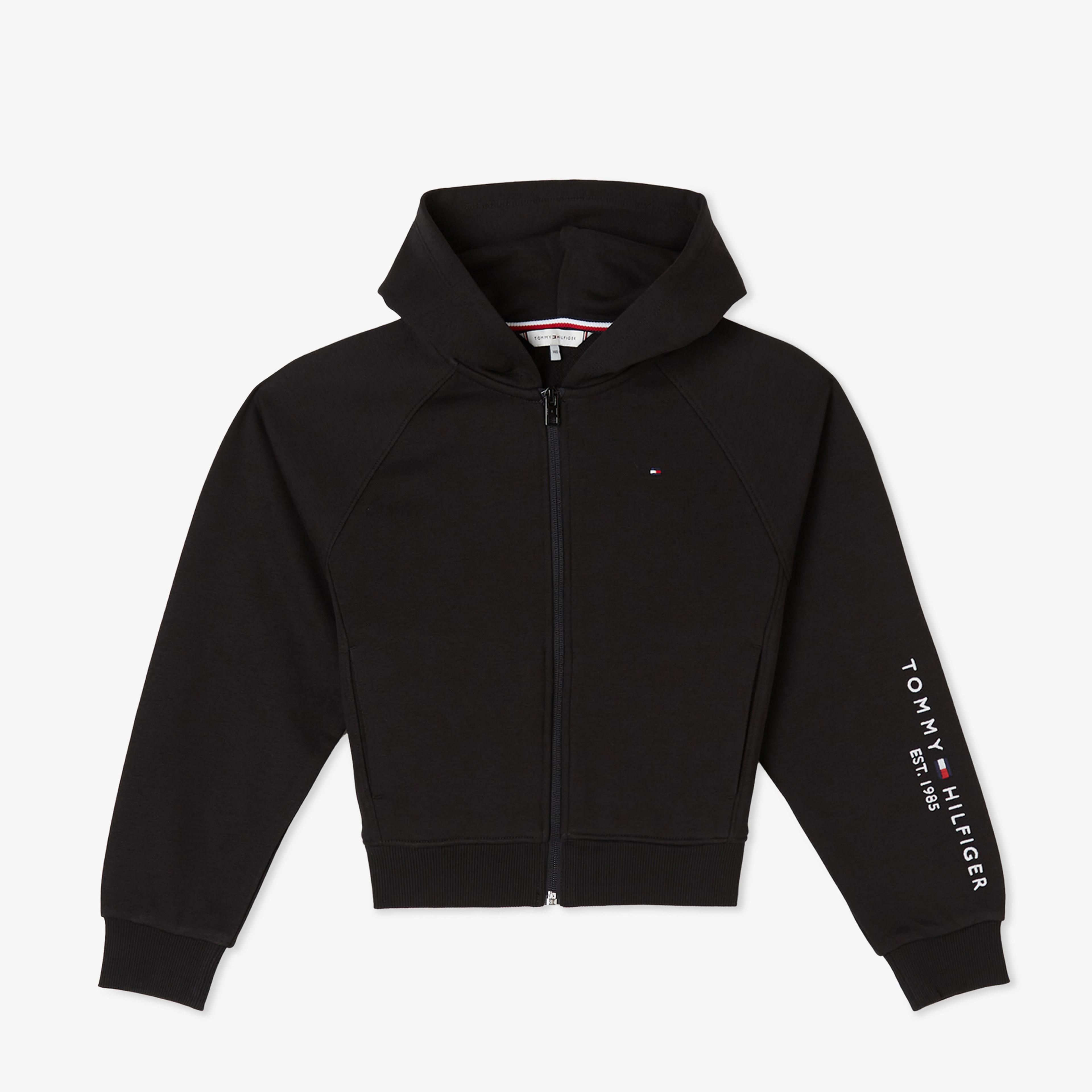 Tommy Hilfiger Essential Embroidered Zip Thru Çocuk Siyah Sweatshirt