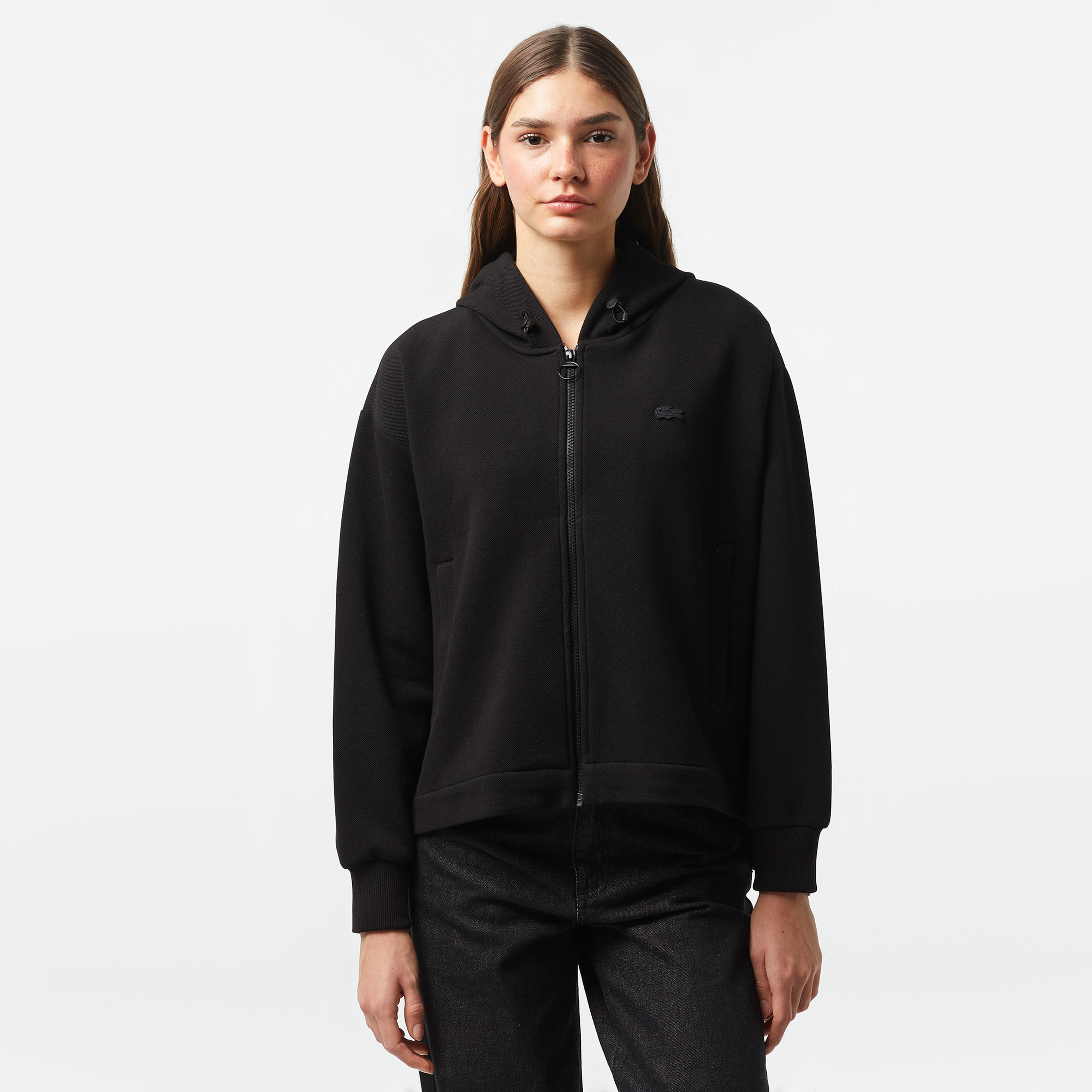 Lacoste Kadın Relaxed Fit Kapüşonlu Siyah Sweatshirt