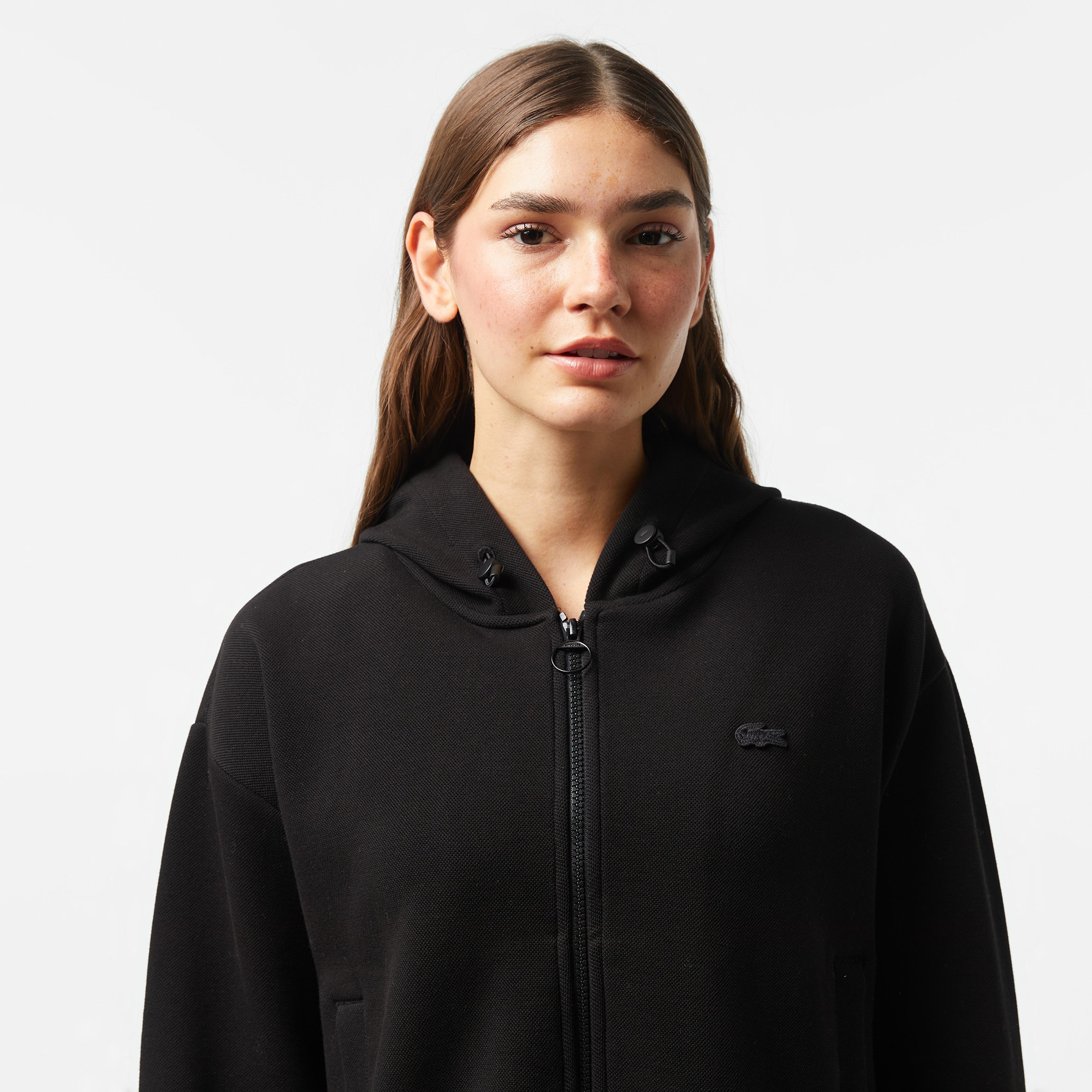 Lacoste Kadın Relaxed Fit Kapüşonlu Siyah Sweatshirt
