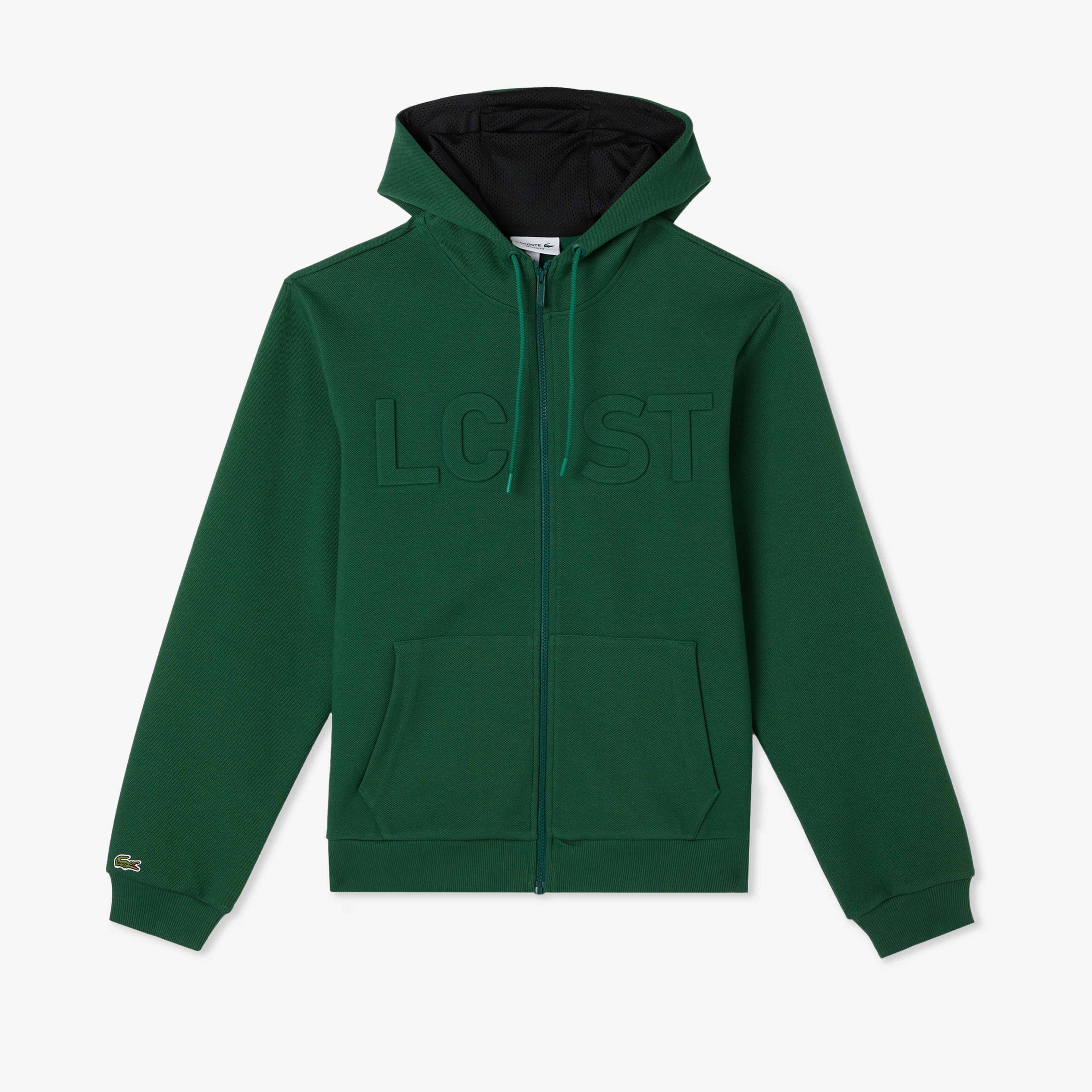 Lacoste Erkek Relaxed Fit Kapüşonlu Baskılı Yeşil Sweatshirt