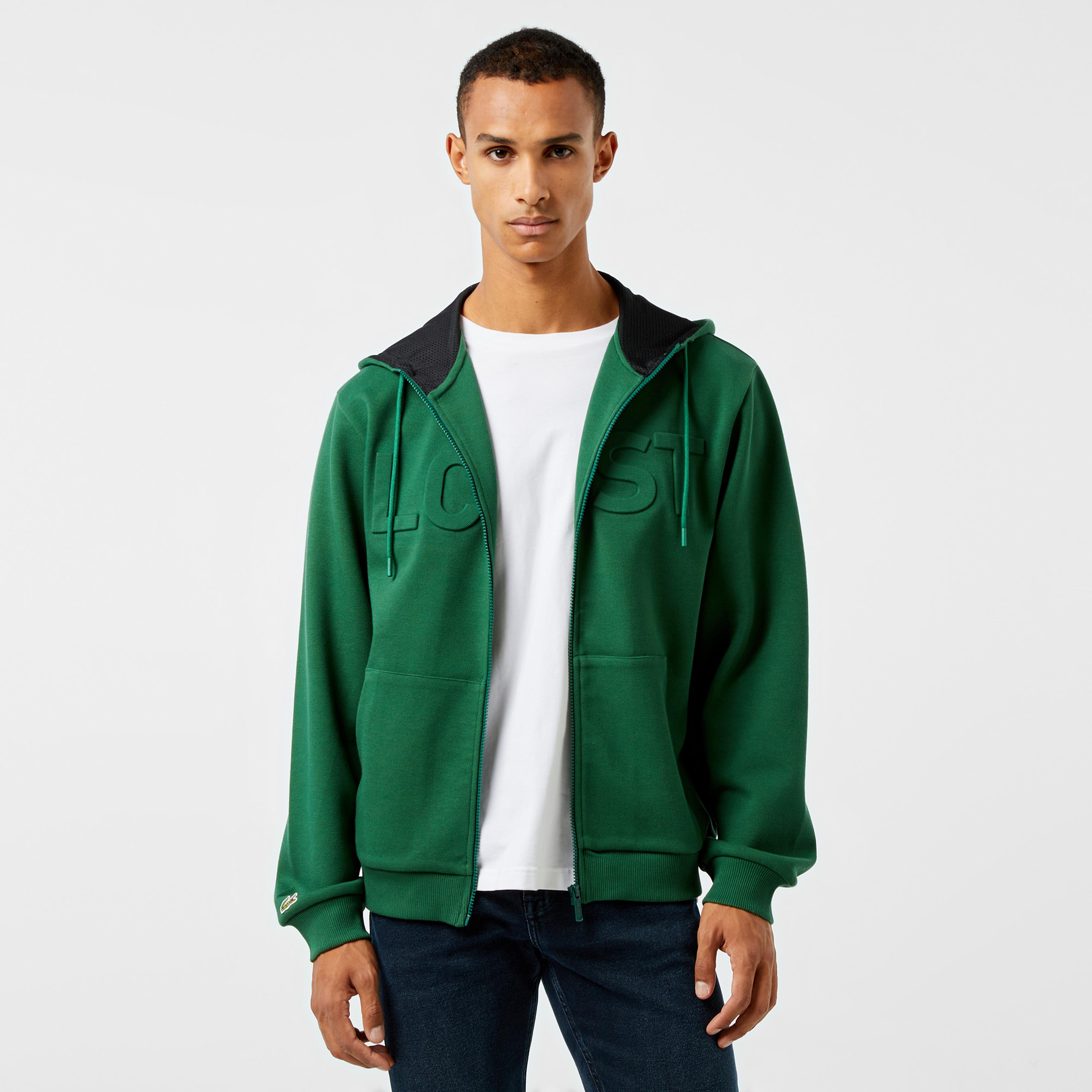 Lacoste Erkek Relaxed Fit Kapüşonlu Baskılı Yeşil Sweatshirt