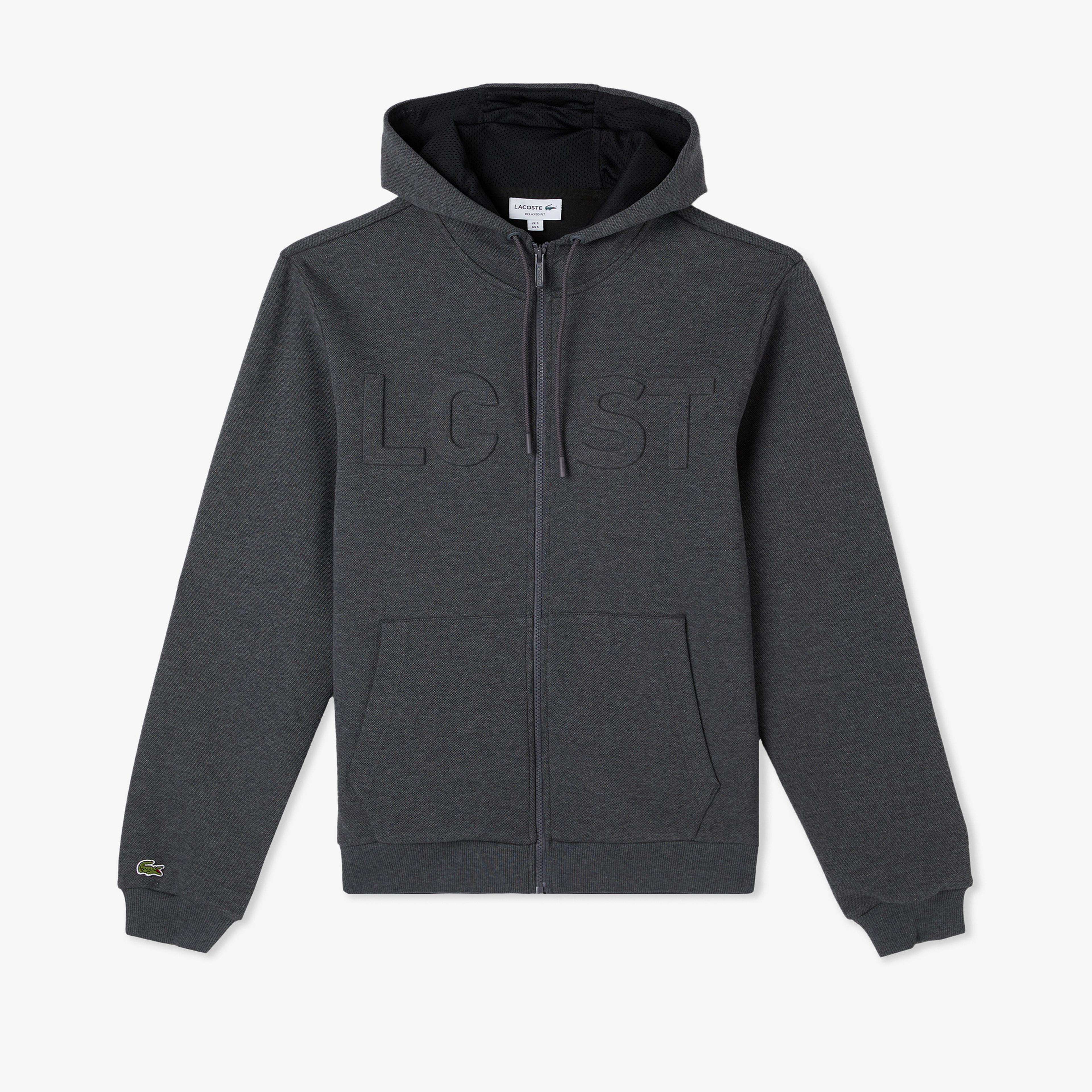 Lacoste Erkek Relaxed Fit Kapüşonlu Baskılı Gri Sweatshirt