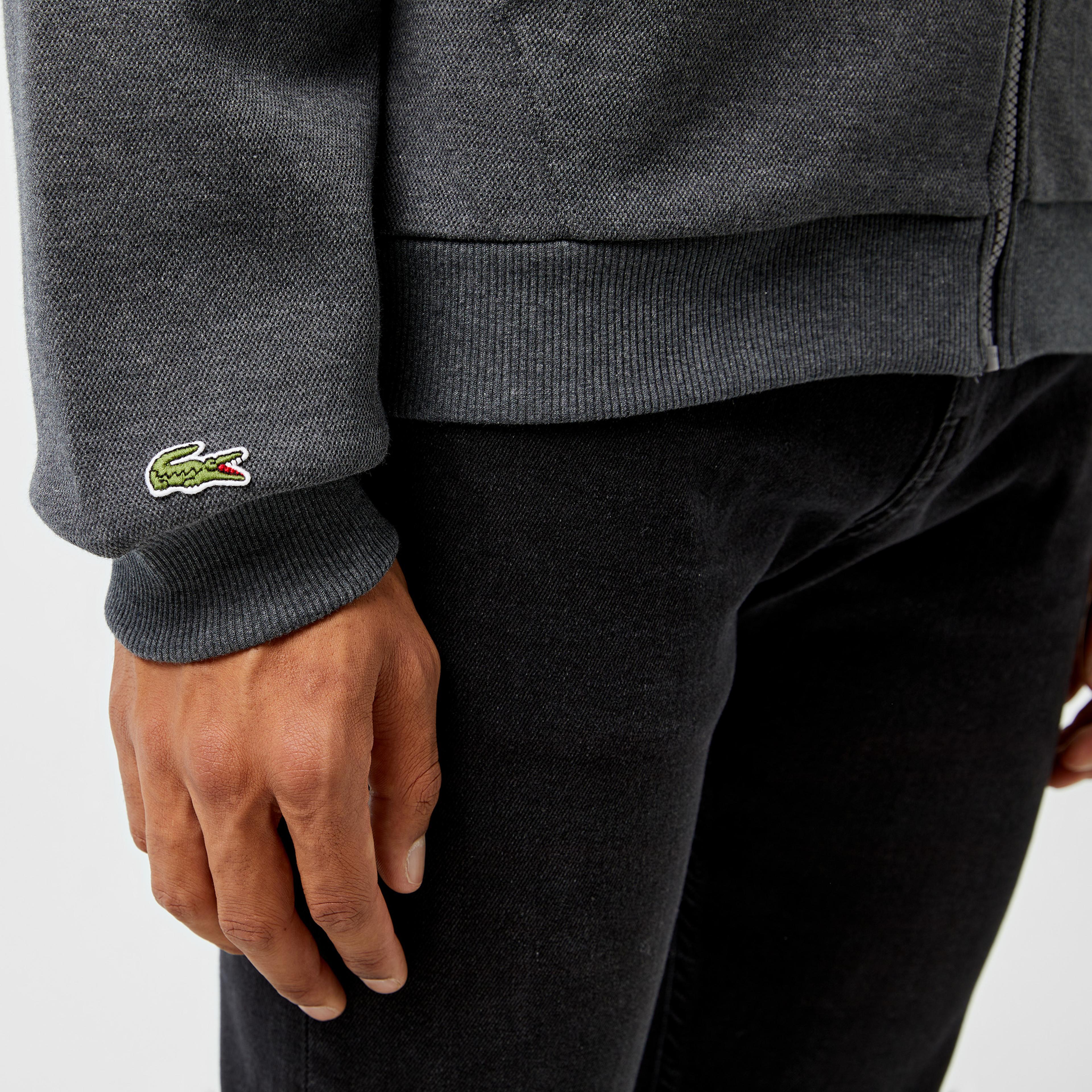 Lacoste Erkek Relaxed Fit Kapüşonlu Baskılı Gri Sweatshirt