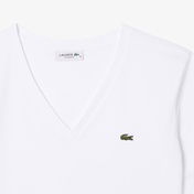 Lacoste Kadın Relaxed Fit V Yaka Beyaz T-Shirt