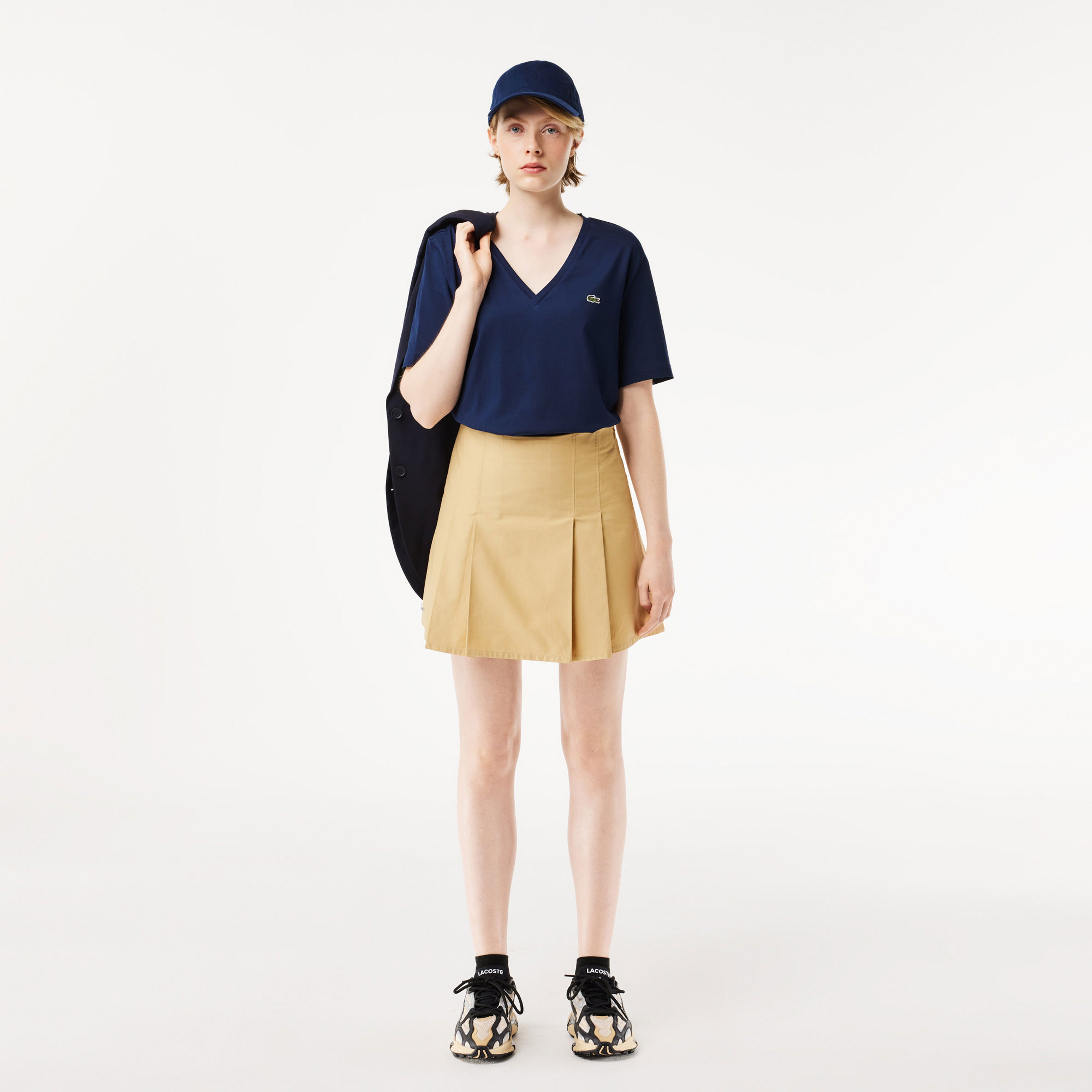 Lacoste Kadın Relaxed Fit V Yaka Lacivert T-Shirt