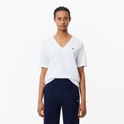 Lacoste Kadın Relaxed Fit V Yaka Beyaz T-Shirt