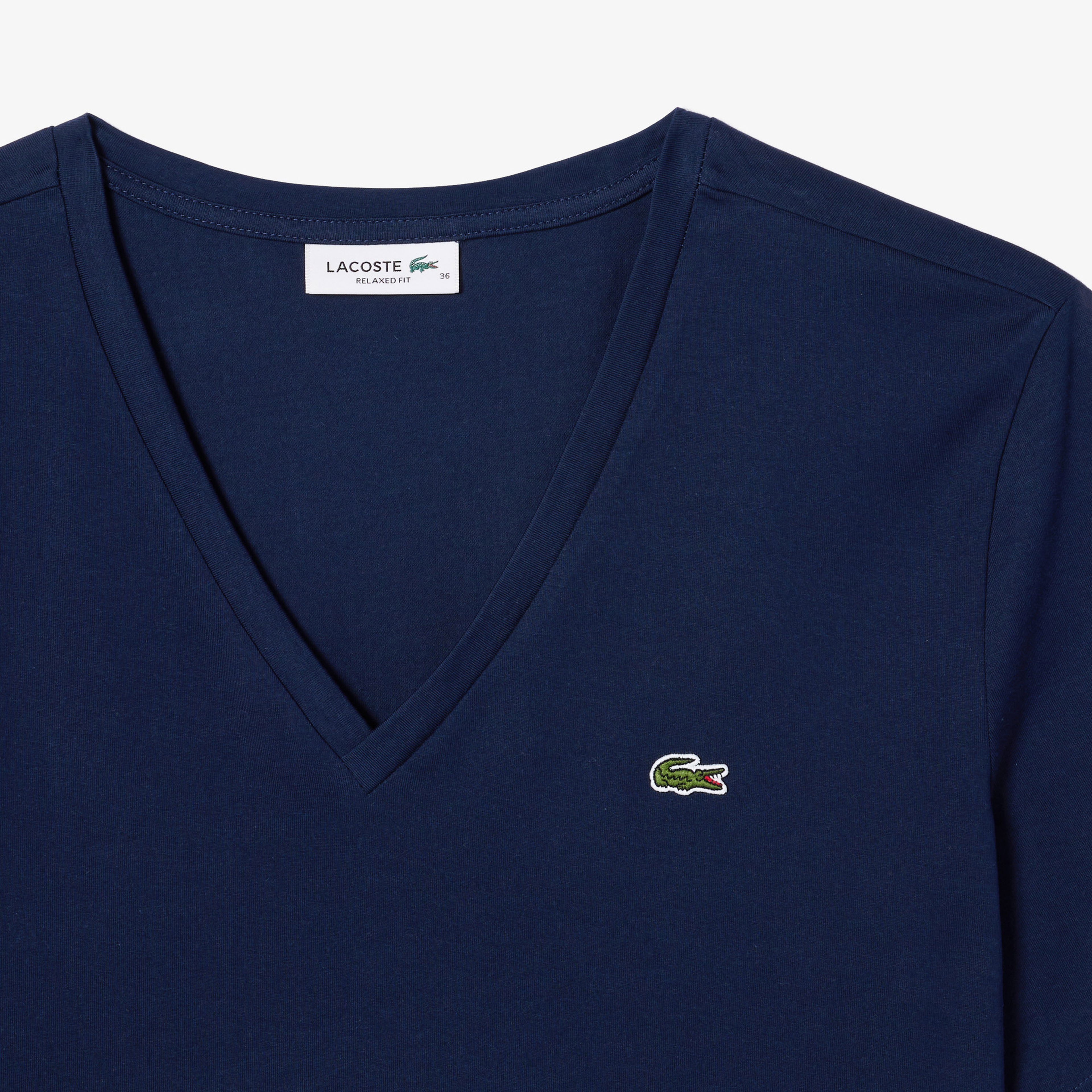 Lacoste Kadın Relaxed Fit V Yaka Lacivert T-Shirt