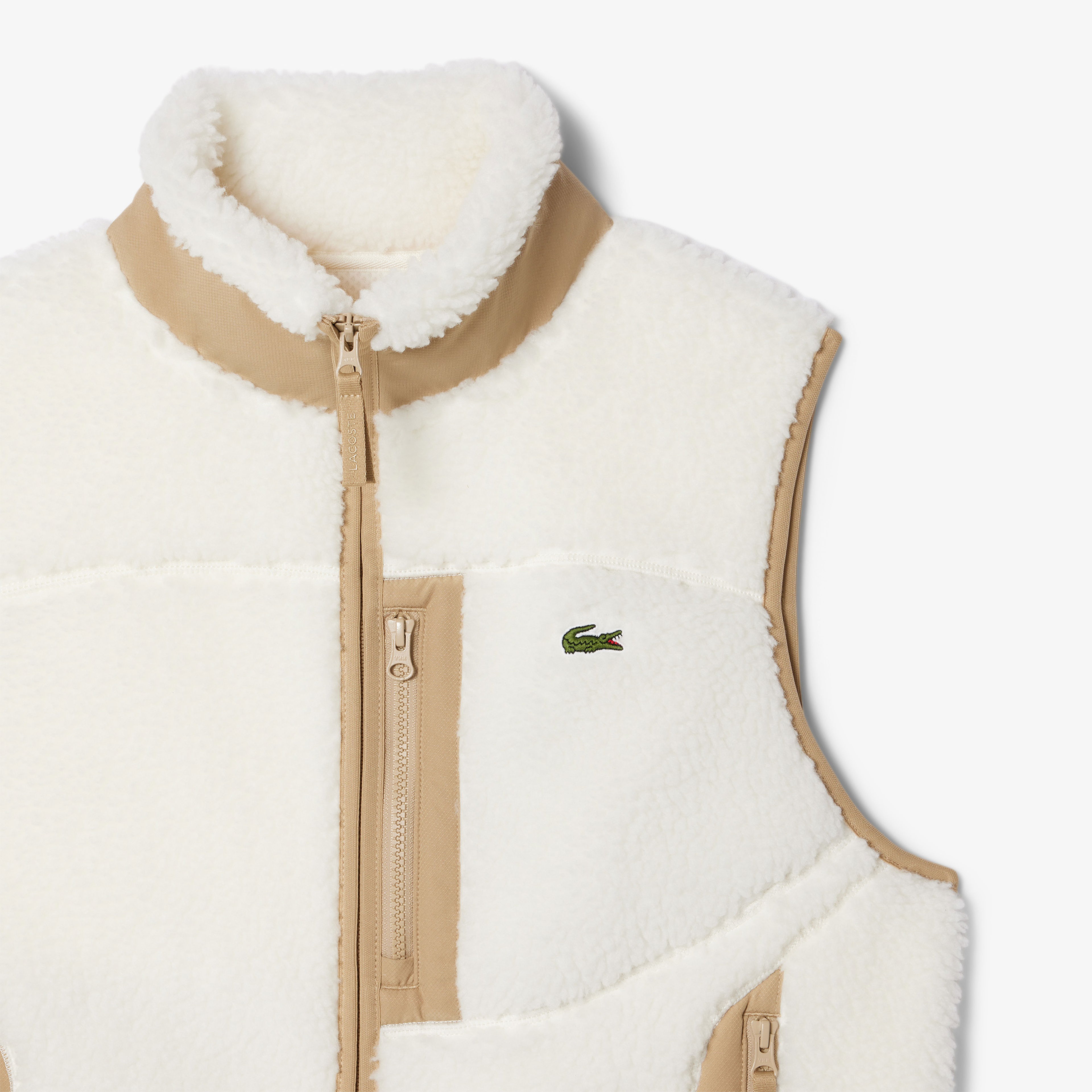Lacoste Erkek Dik Yaka Renk Bloklu Beyaz Yelek