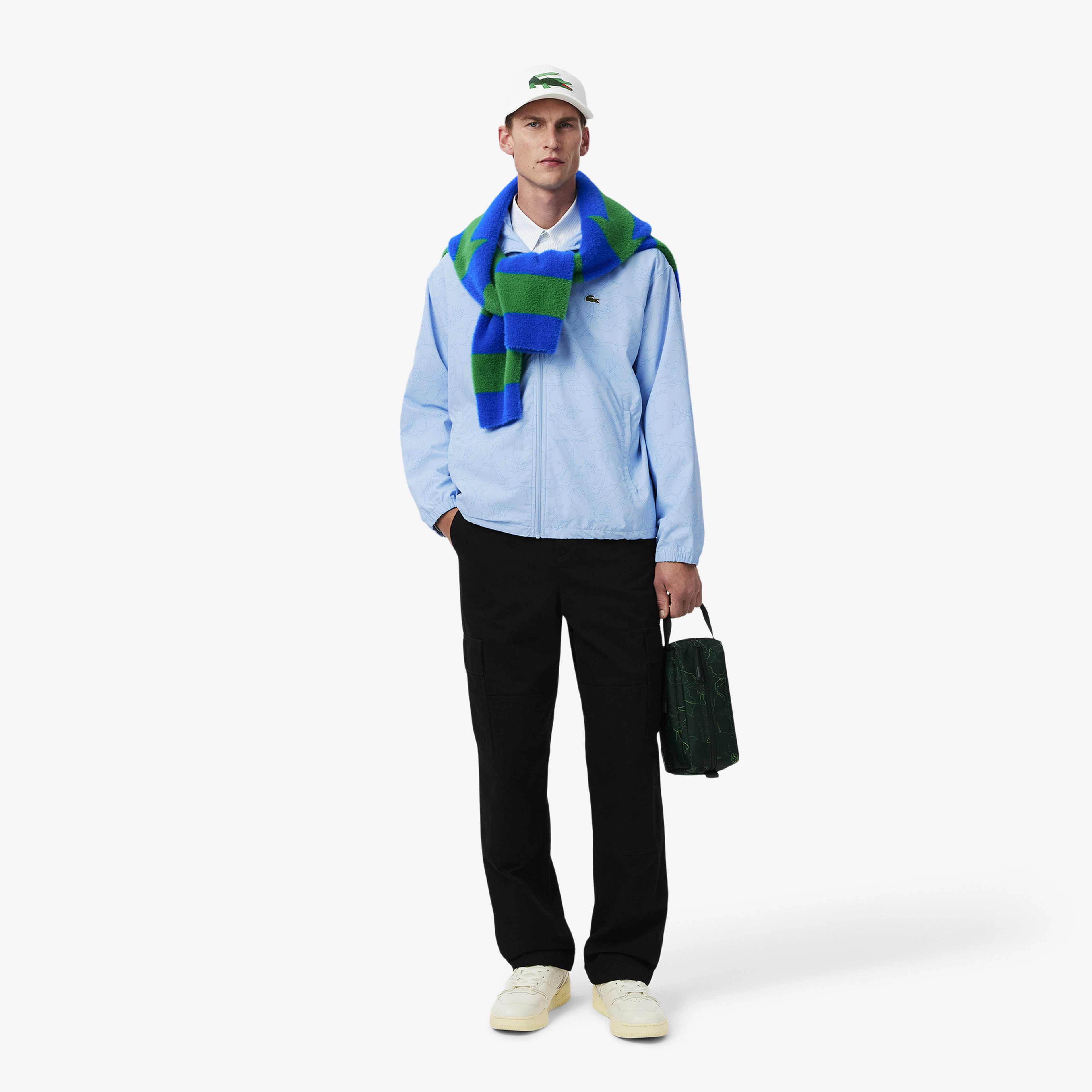 Lacoste Erkek Regular Fit Kapüşonlu Desenli Mavi Rüzgarlık