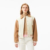 Lacoste Kadın Relaxed Fit Gömlek Yaka Renk Bloklu Bej Mont