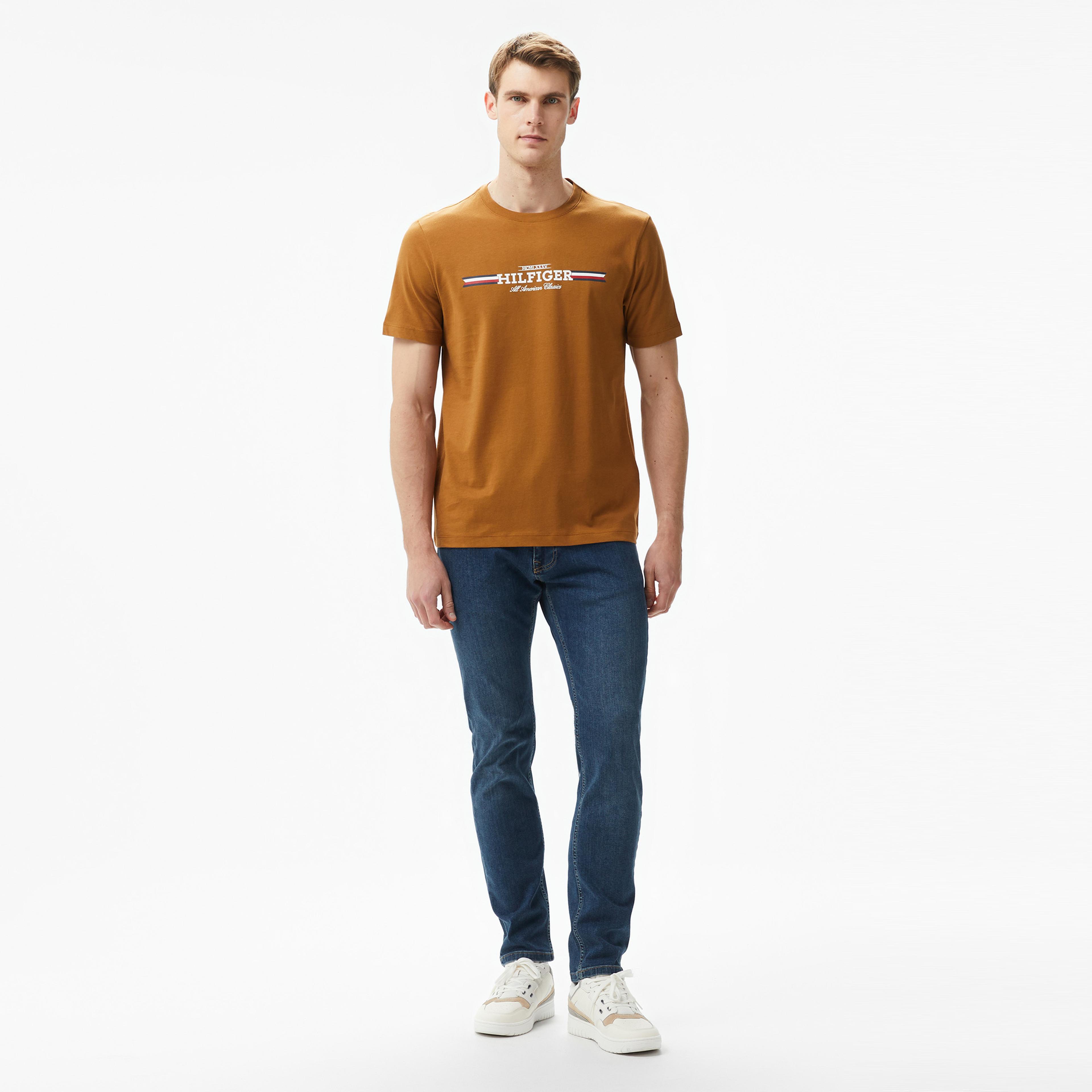 Tommy Hilfiger Hilfiger Chest Stripe Erkek Kahverengi T-Shirt