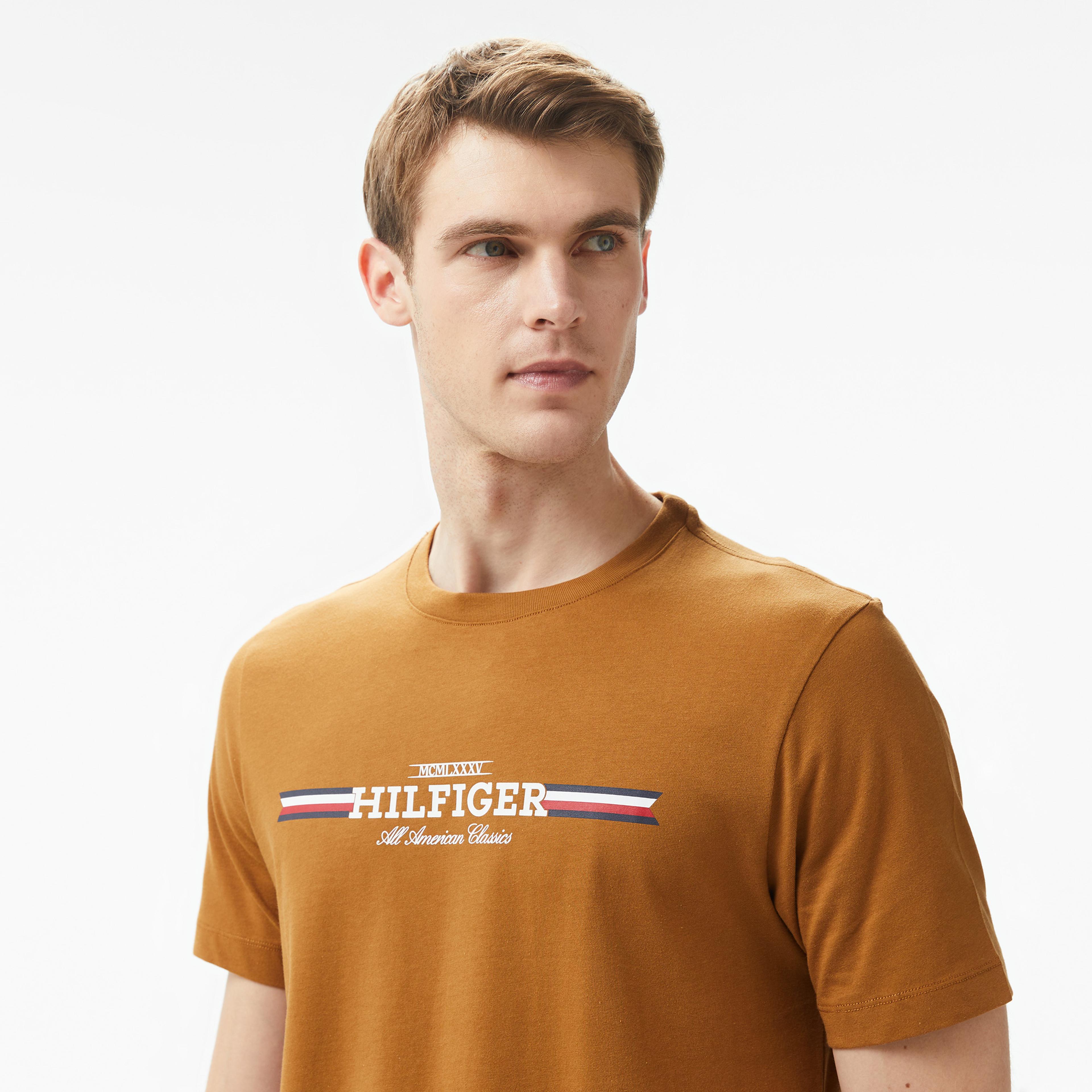 Tommy Hilfiger Hilfiger Chest Stripe Erkek Kahverengi T-Shirt