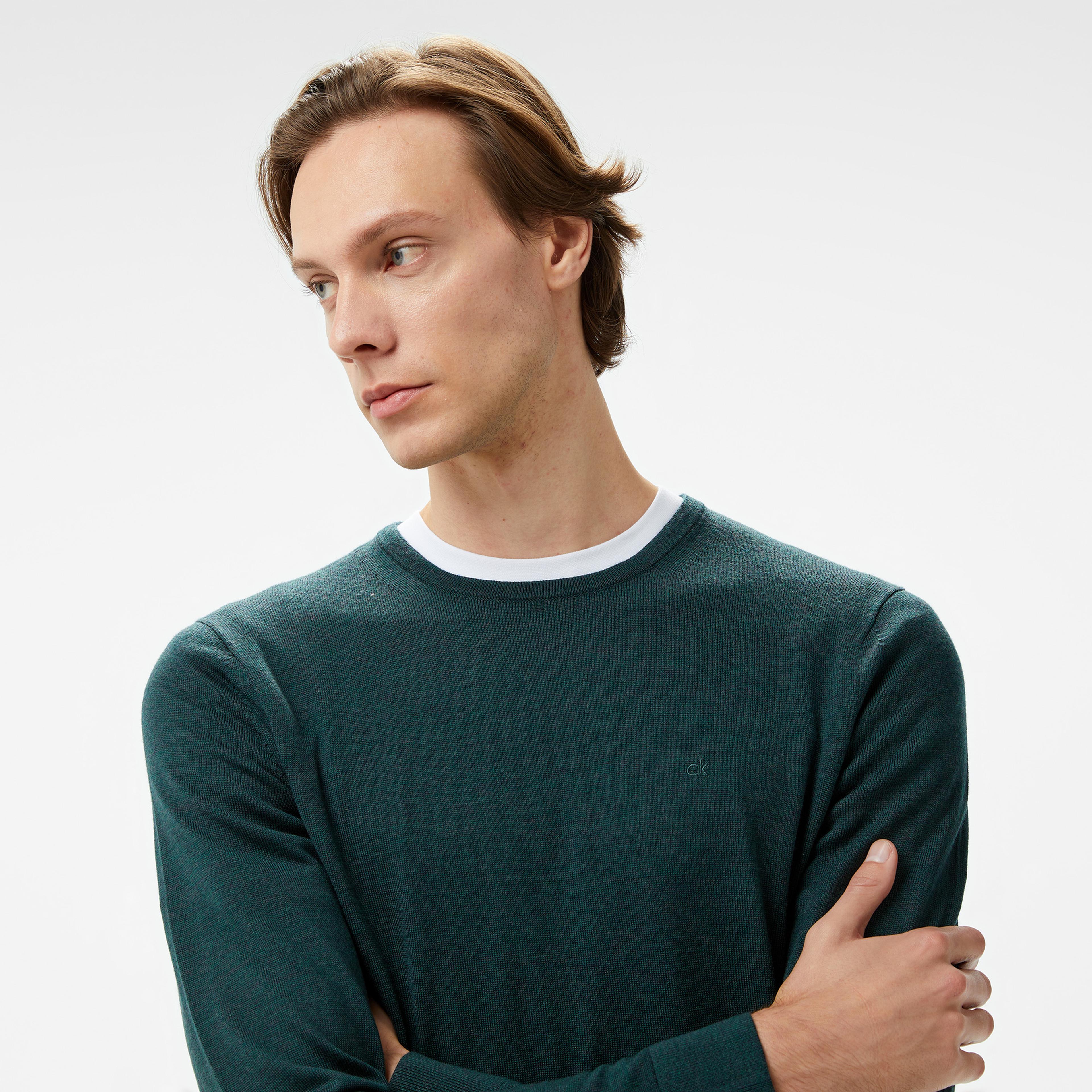 Calvin Klein Superıor Wool Crew Neck Erkek Yeşil Kazak
