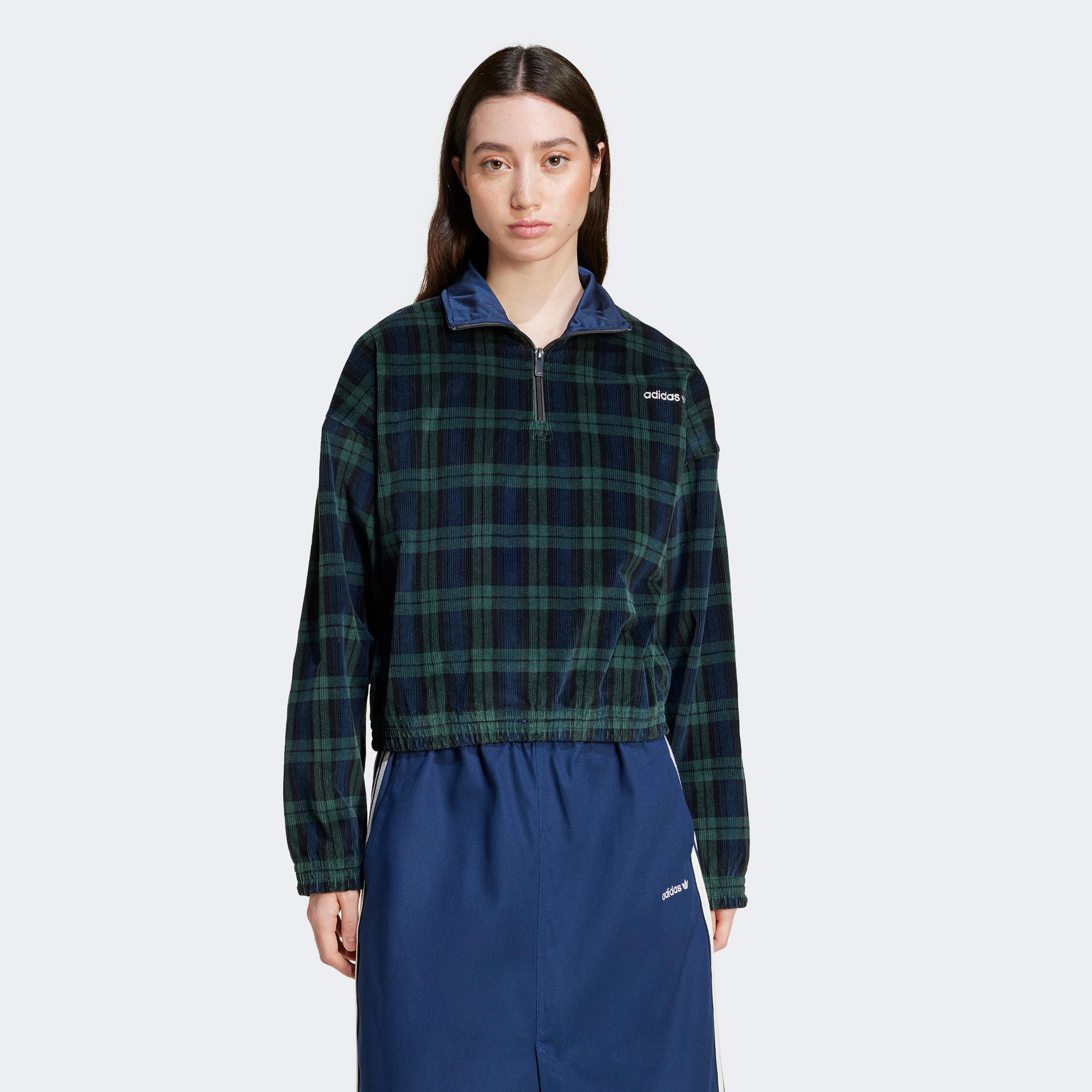 adidas Tartan Half Zip Kadın Mavi Eşofman Üstü