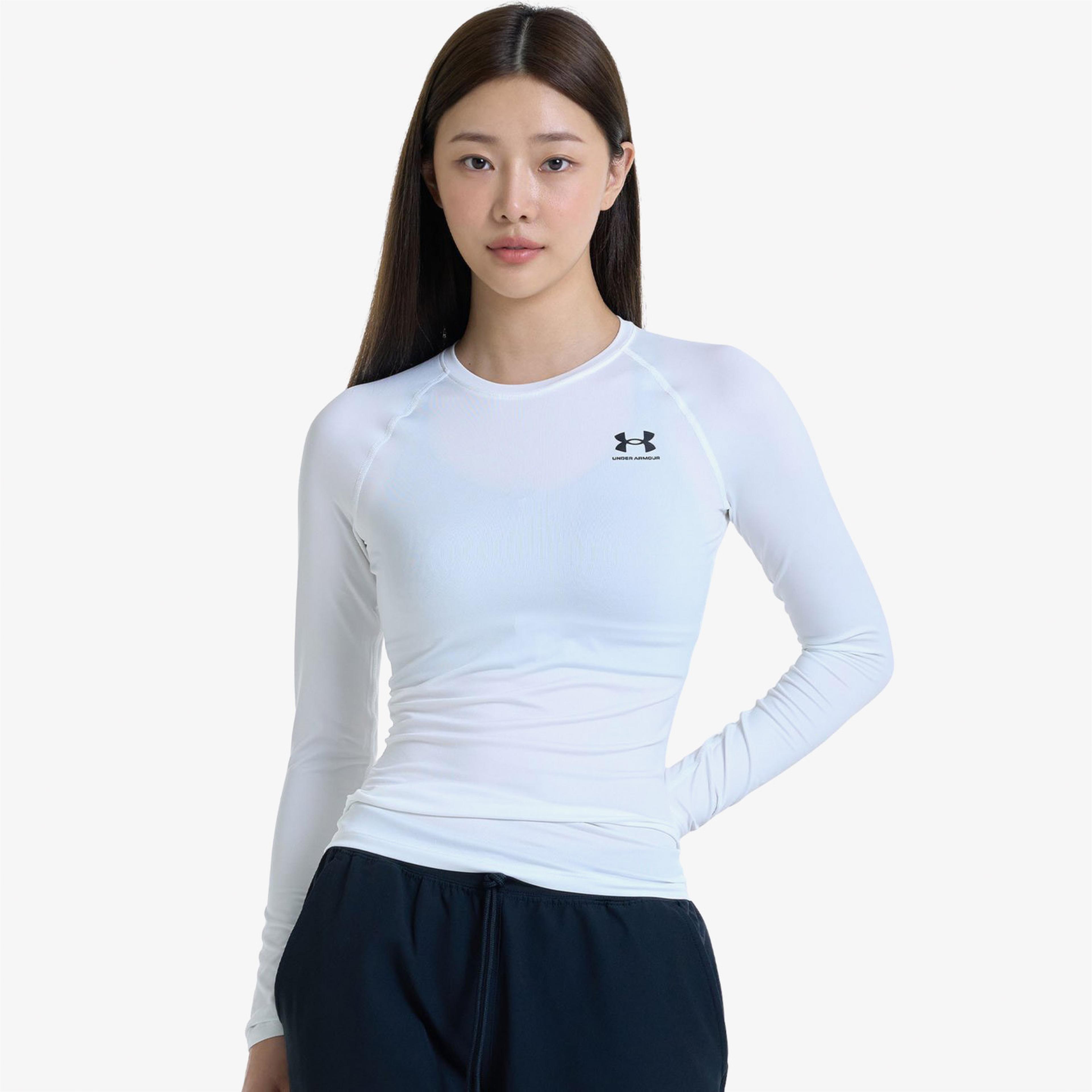 Under Armour HG Authentics Comp Kadın Beyaz Uzun Kollu Antrenman T-Shirt