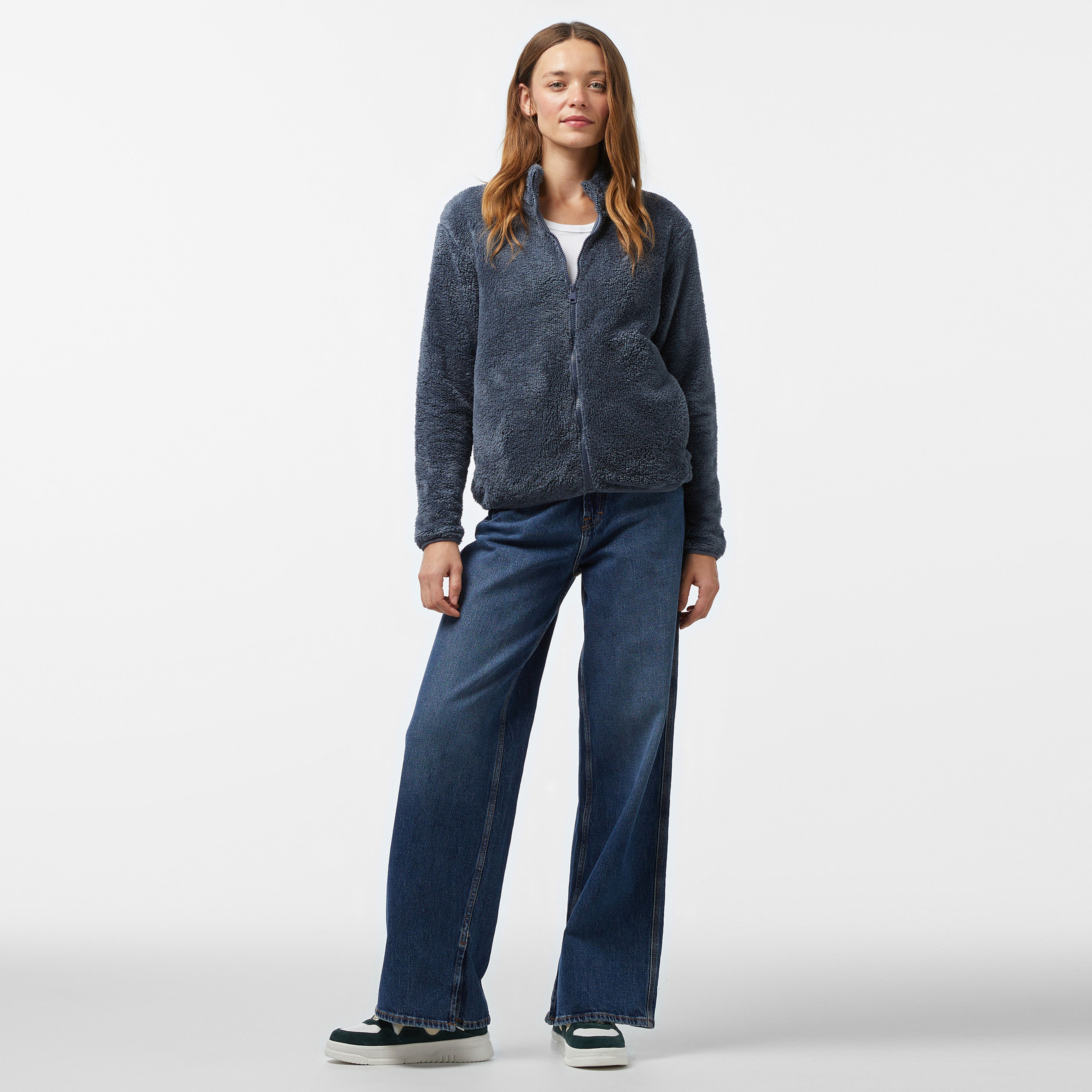 Nautica Kadın Mavi Regular Fit Fermuarlı Peluş Sweatshirt