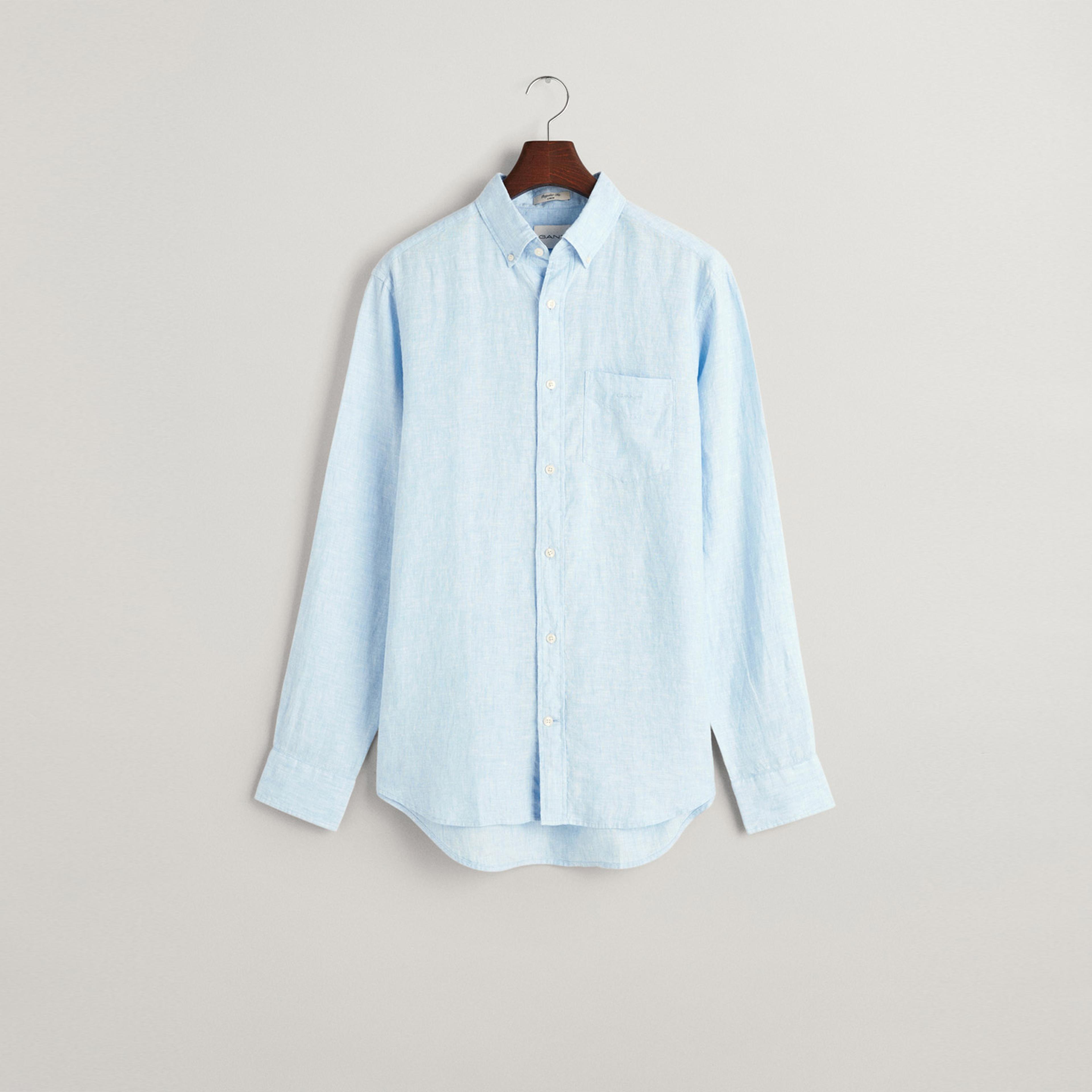 GANT Erkek Mavi Regular Fit Düğmeli Yaka Keten Gömlek